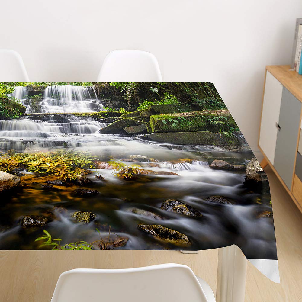 Manteles rectangulares a Prueba de Agua,Mantel de Bosque Tropical de río 3D Mantel de Mesa fácil de Limpiar para el hogar Cocina Comedor Jardín Niños Fiesta Boda Decorativo(Cascada marrón,14