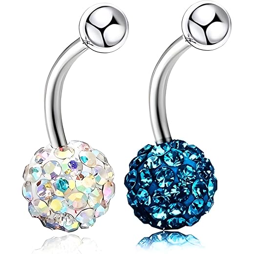 GlimmerPop Duo Crystal Ball Charm Belly Ring 316L