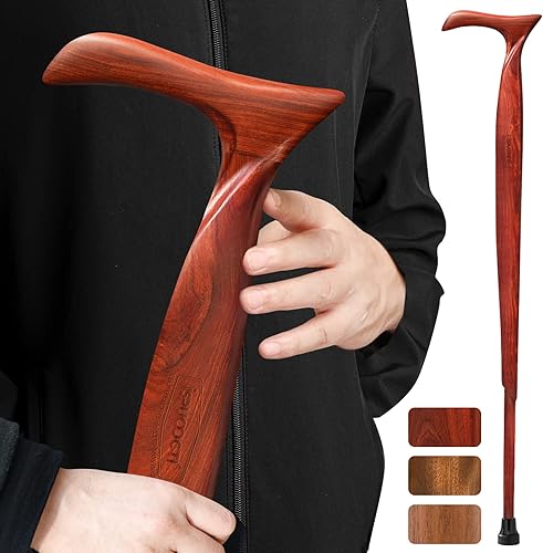 Miniatura 8 de ispuoocti Wooden Walking Cane for Men and Women -Natural Solid Wood, 3 Rubber Tips, Heavy Duty, with Travel Bag- Wooden Walking Stick, Ergonomic