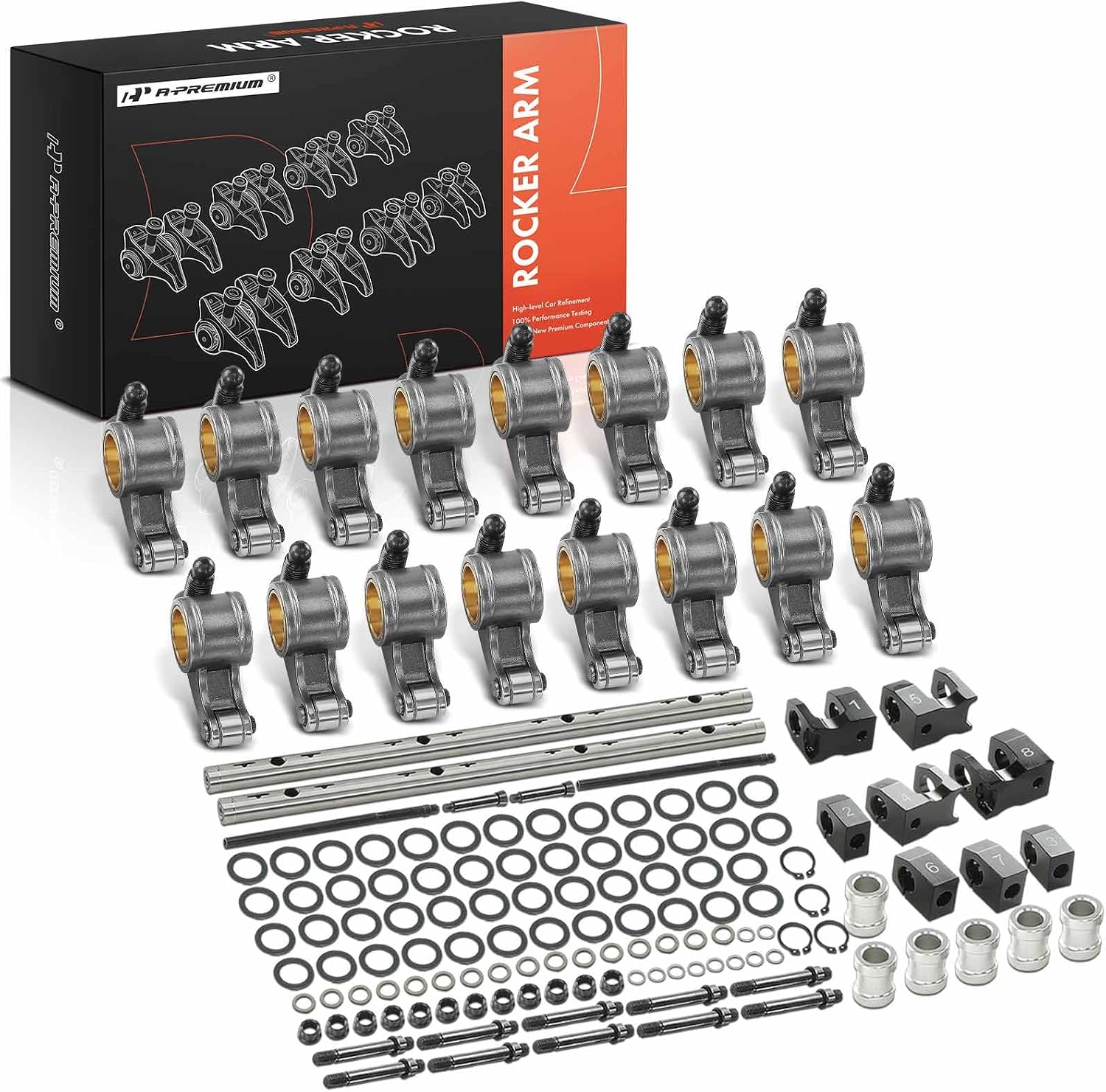 A-Premium 16Pcs Stainless Steel Shaft Mount Rocker Arms Kit with Needle Bearings Compatible with Ford 352-428 FE, 1.75 Ratio