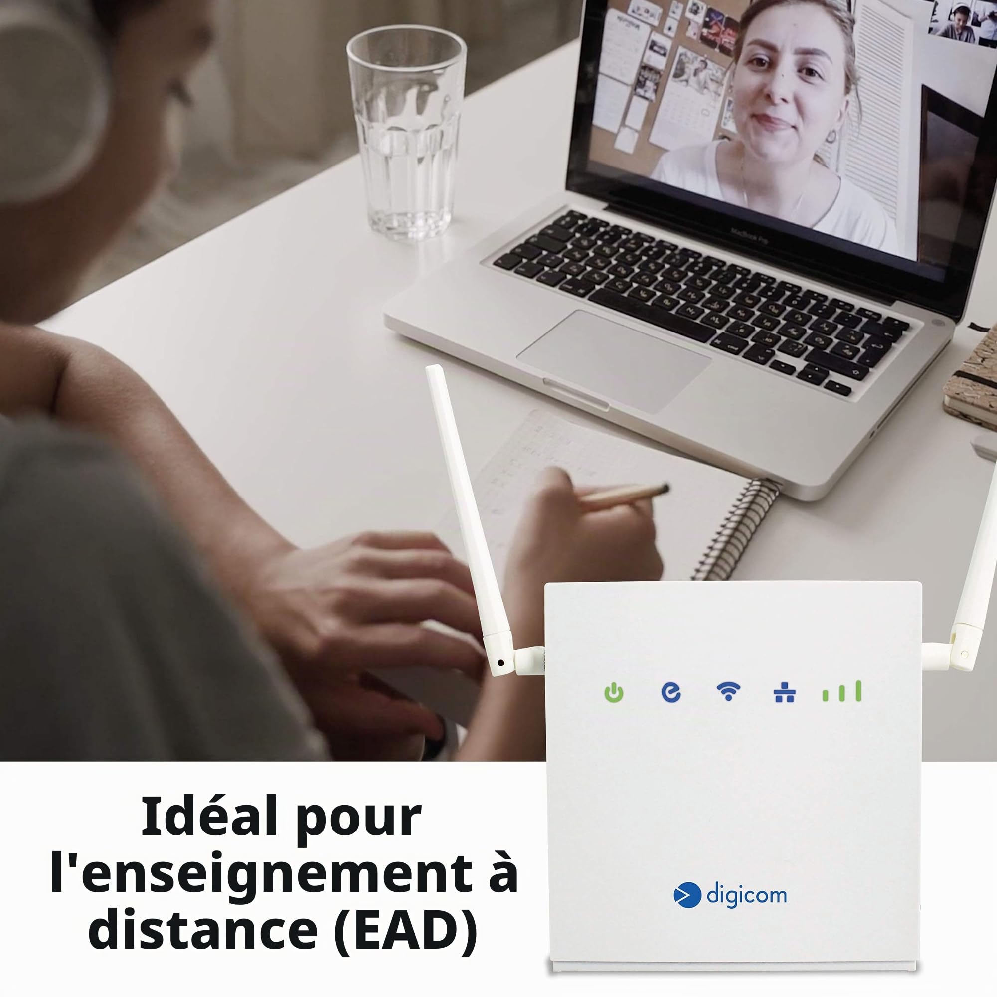 Digicom 4G LiteRoute - Routeur LTE Cat4 (150 Mbps Téléchargement et 50 Mbps Upload 4G) - 2 Ports LAN 10/100 - Wi-FI Facile avec WPS et jusqu'à 300 Mbps.