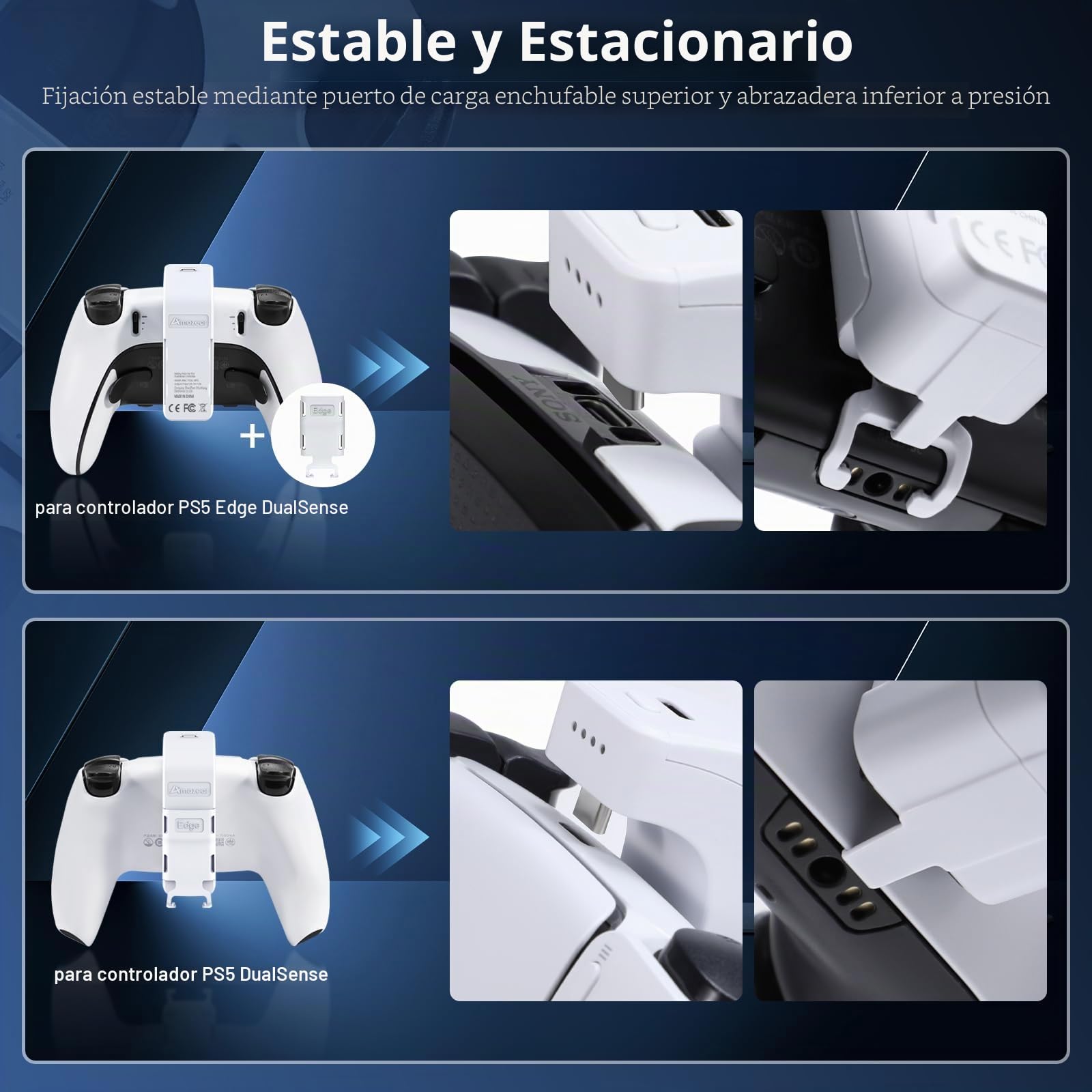 AMAZEAR Pack de batería para Mando PS5 DualSense, Accesorios PlayStation 5, 3000 mAh, Cargador rápido, batería Adicional portátil Recargable para PS5 Edge o Controlador de Juego estándar (Blanco)