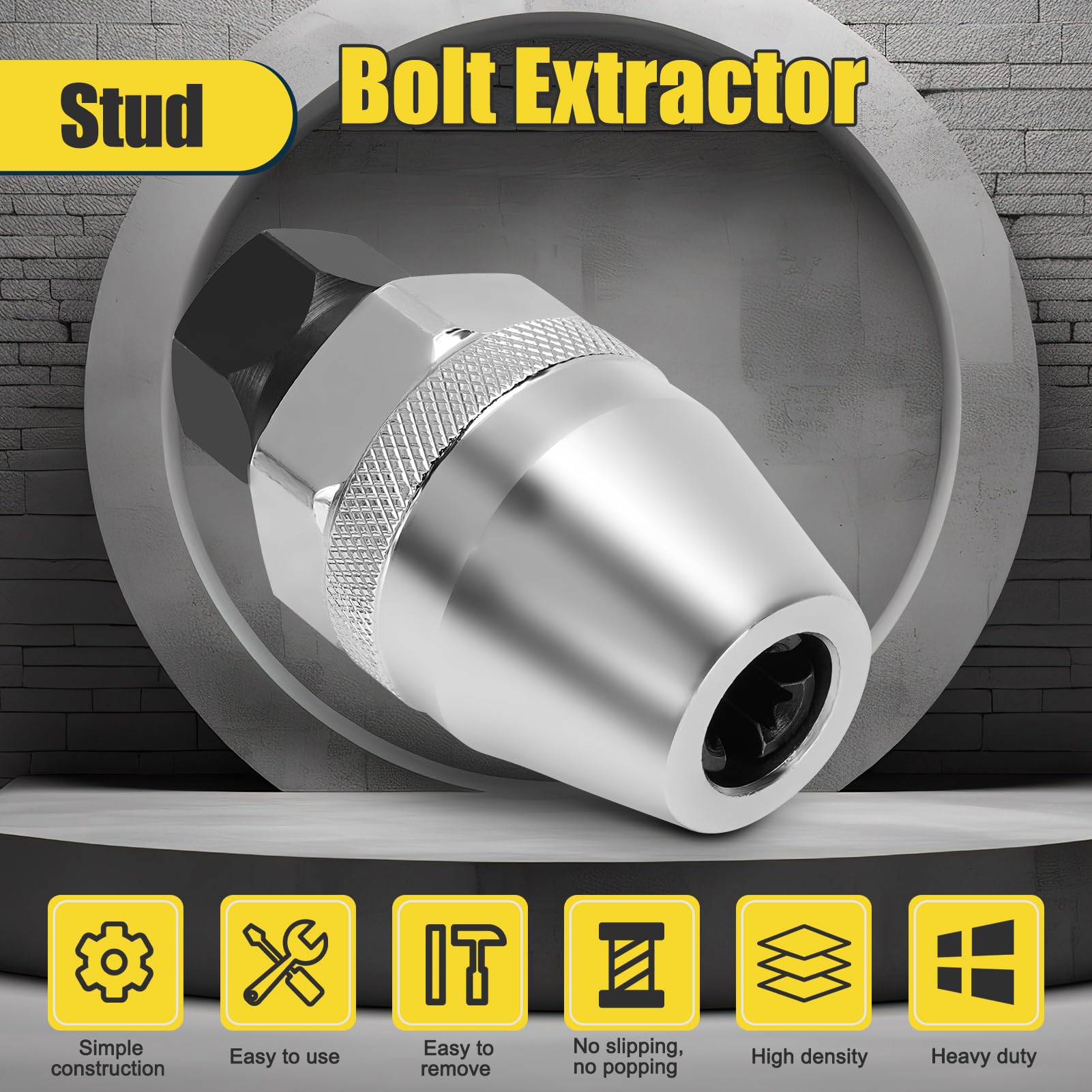 Extractor de pernos dañados, herramienta para extraer pernos de acero aleado tratado térmicamente, sujeción con ajuste automático, apto para colectores de escape, cromado, transmisión de 3/8 pulgadas