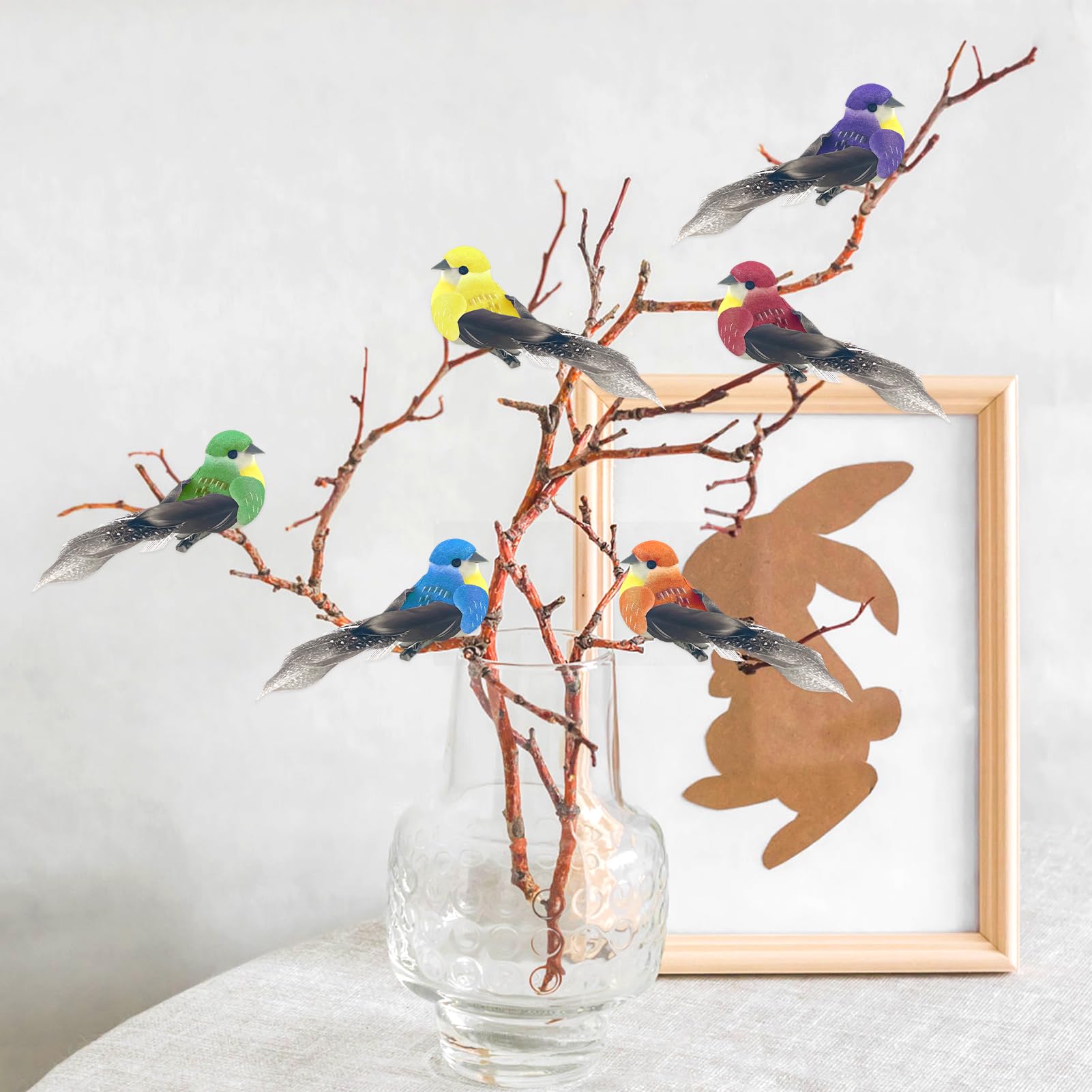 Uccelli Decorativi Con Piume - 6 Pezzi Colorati Con Clip Per Giardino E Casa - Foto 3