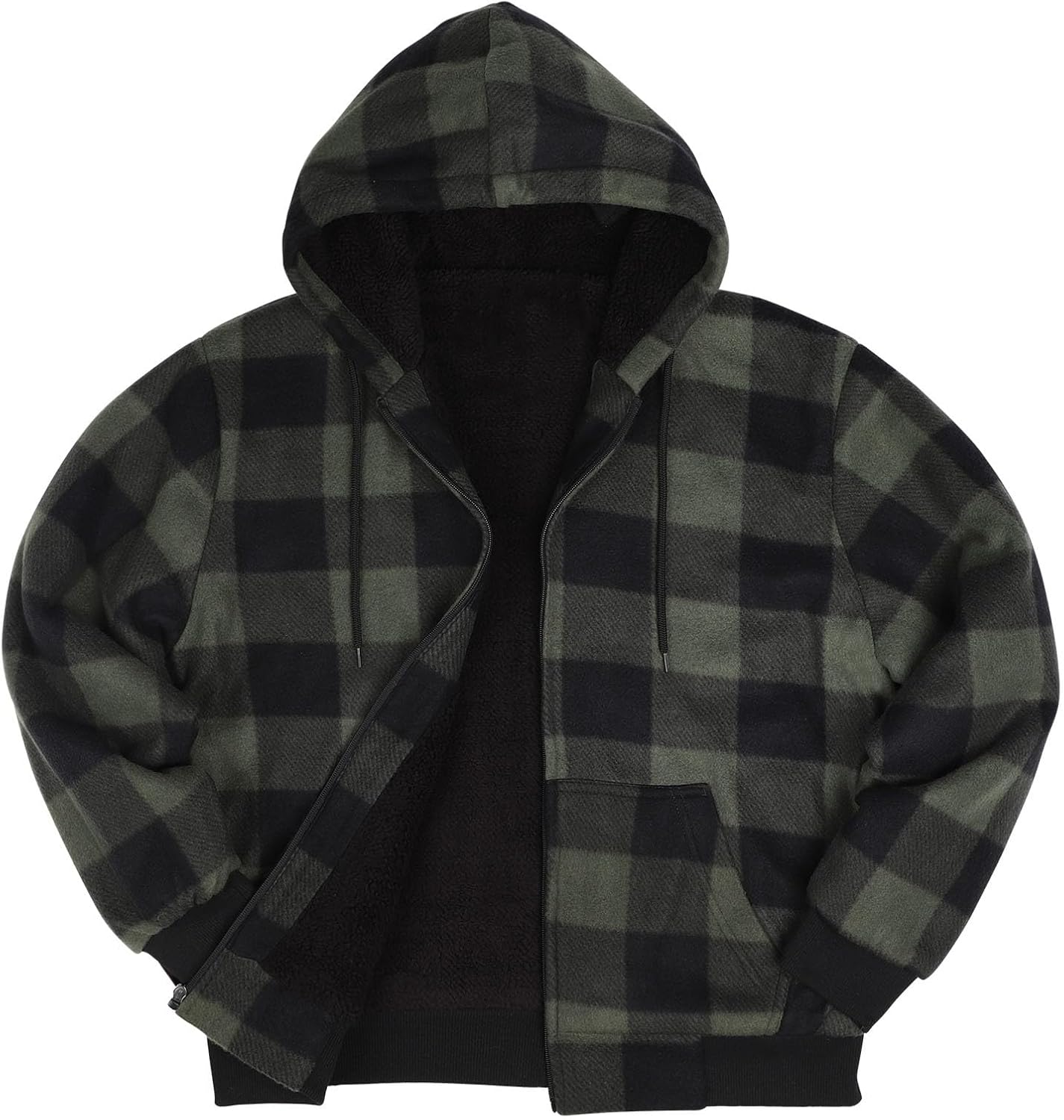 Sherpa Fleece Lined Hoodies for Men Heavy Thick Flannel Plaid Jacket Full Zip Up Winter Warm Sweatshirts Fashion Coat