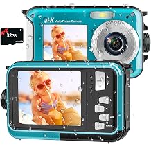 4K Underwater Camera 16FT Waterproof 64MP Dual-Screen with 32GB Card