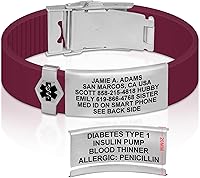 Vista 14 de Divoti Pulsera de identificación de alerta médica grabada personalizada, grabado láser de doble cara, pulsera de silicona, cierre de seguridad