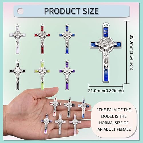 Miniatura 2 de 30 piezas de 6 colores rosario suministros de aleación de plata esmalte San Benito Cruz encantos colgantes para oración DIY collar joyería católica