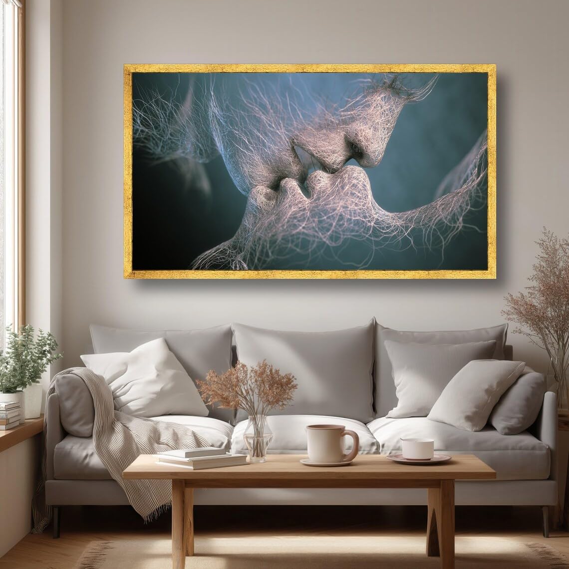 XBTYKPB Lienzo abstracto de pareja besándose, escultura romántica de amor, arte de relación contemporáneo, decoración moderna para el hogar (90 x 180 cm/sin marco)