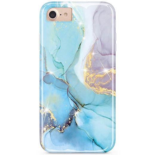 JIAXIUFEN iPhone SE 2022 Case,iPhone SE 2020 Case, Gold Sparkle Glitter Marble Desgin Slim Shockproof Flexible Cover Phone Case for iPhone 6/6s/7/8/SE 2020 2022 Mint Purple