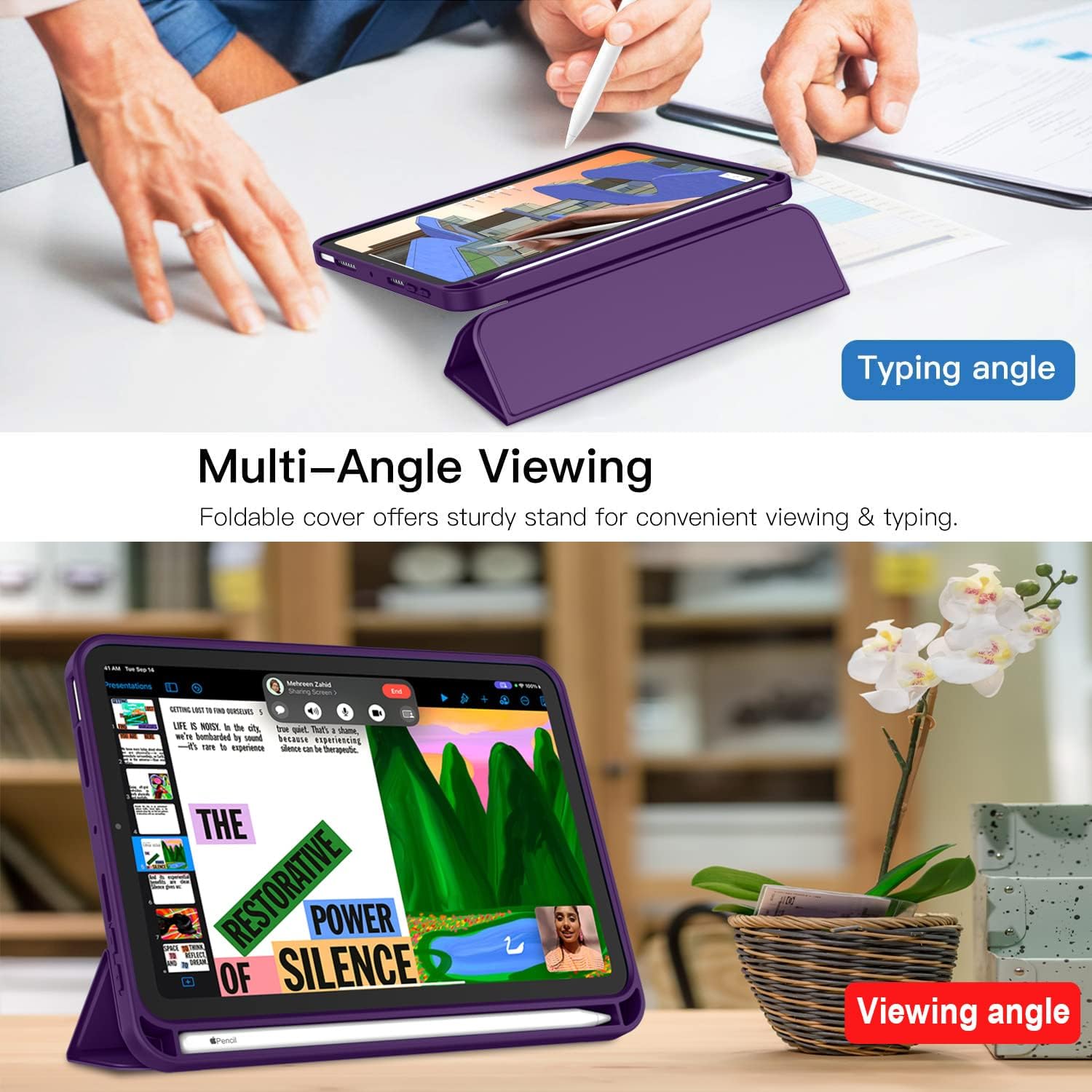 iMieet iPad mini 7 Case 2024 (A17 Pro), iPad mini 6 Case (8.3-Inch,2021 Model), iPad mini 7th/6th Generation Case with Pencil Holder, Trifold Stand Smart Case with Soft TPU Back,Dark Purple image 5