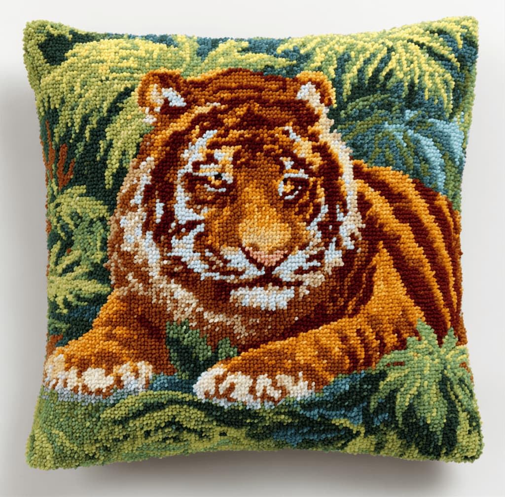 Kitquiver Latch Hook Kits Donkey for Adults,Tiger DIY Latch Hook Cushion Kits and Latch Rug Kits Cross-Stitch Embroidery Cushion Cover for Home Sofa Decoration 17X17 in