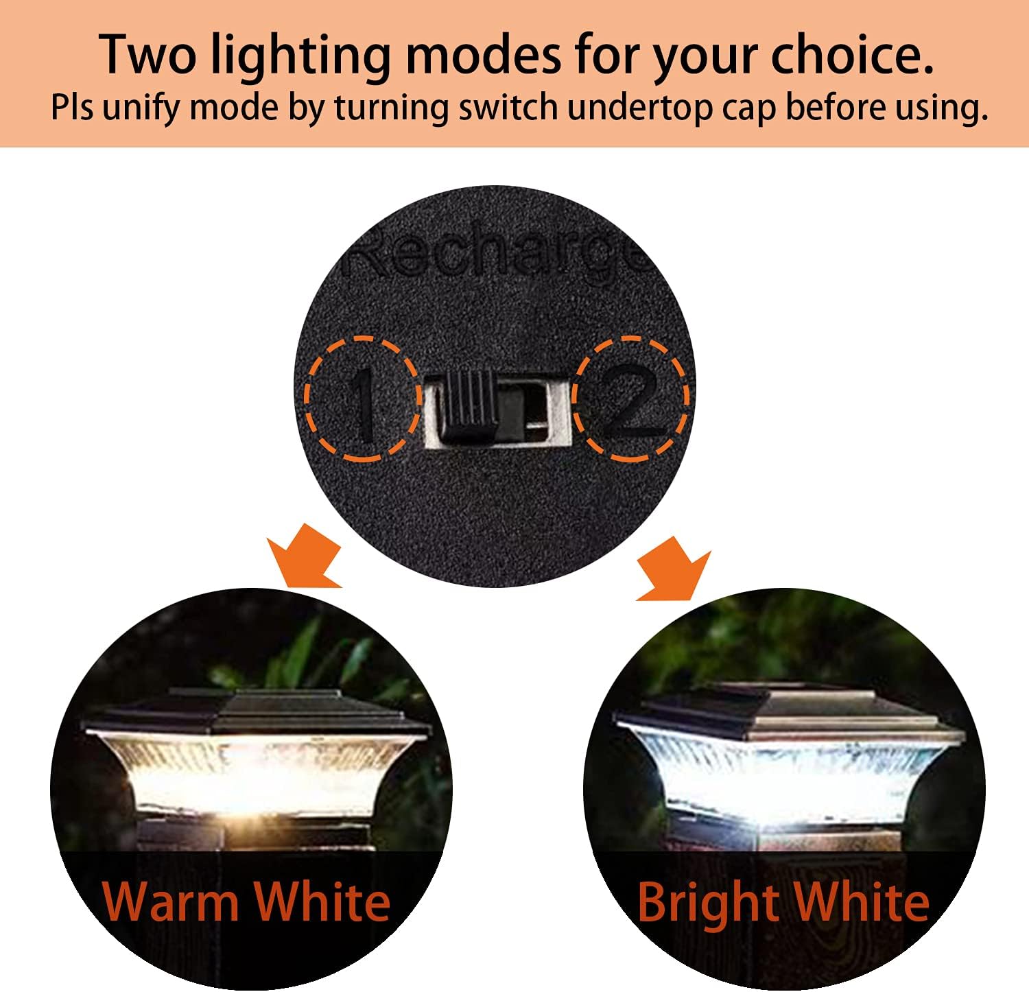 HUYIENO Solar Post Cap Lights Outdoor LED Lighting Deck Fence With Two Light Modes Warm White/Bright White Suitable for 4x4 Wooden Posts Brushed Copper 6PK