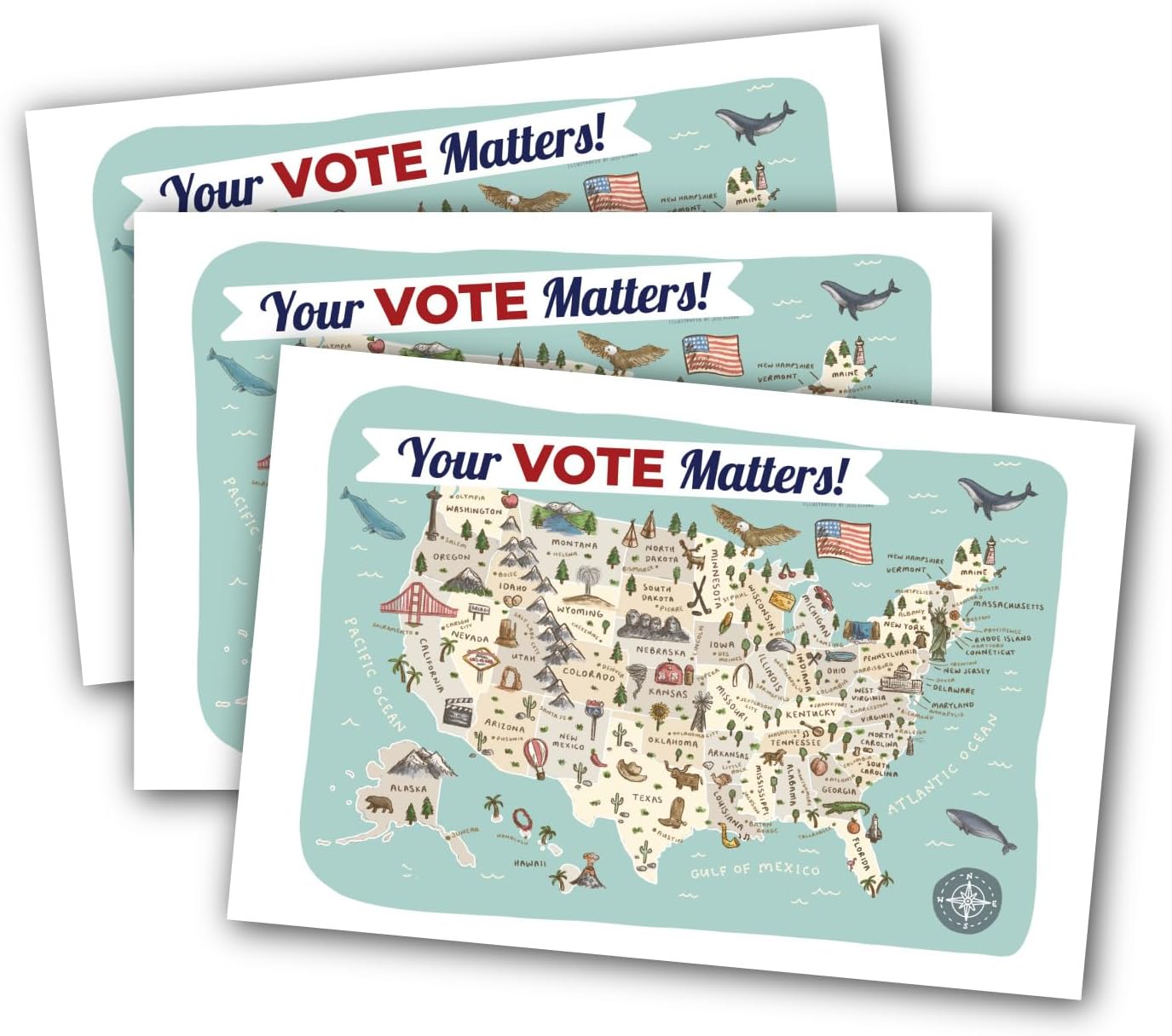 Pink Pixie Studio 100 Voter Postcards US Map Your Vote Matters 4 x 6 Bulk for Message to Encourage Voting Political Issues No Smear Made in the USA