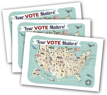 Pink Pixie Studio 100 Voter Postcards US Map Your Vote Matters 4 x 6 Bulk for Message to Encourage Voting Political Issues No Smear Made in the USA