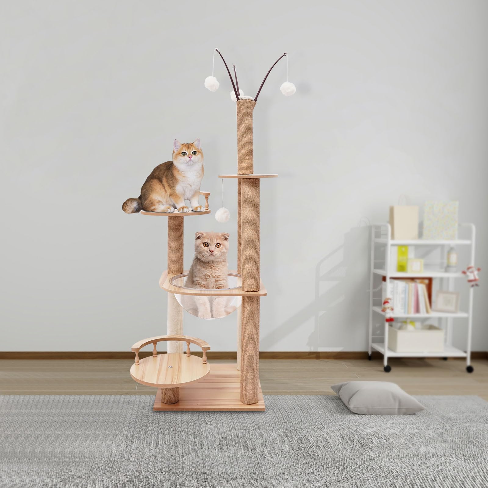Tiragraffi per gatti, 40 x 40 x 132 cm, multi-livello, stabile, per gatti e gatti, multifunzione, con grattacieli, piattaforma, capsula spaziale, palline da gioco