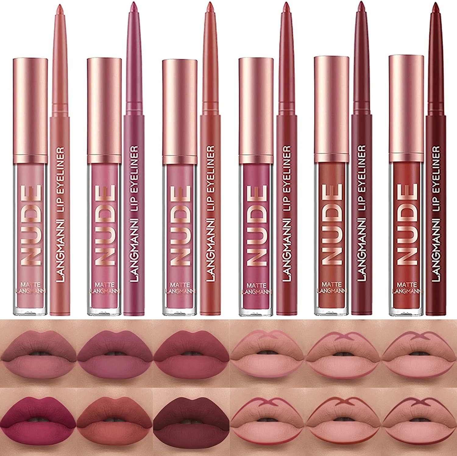 6 Matte Lipstick with 6 Lipliners Durable Lip Gloss Long-Lasting Non-Stick Cup Not Fade Waterproof High Pigmented Velvet Lipgloss Kit Beauty Cosmetics Makeup Gift for Girls(12PCS)