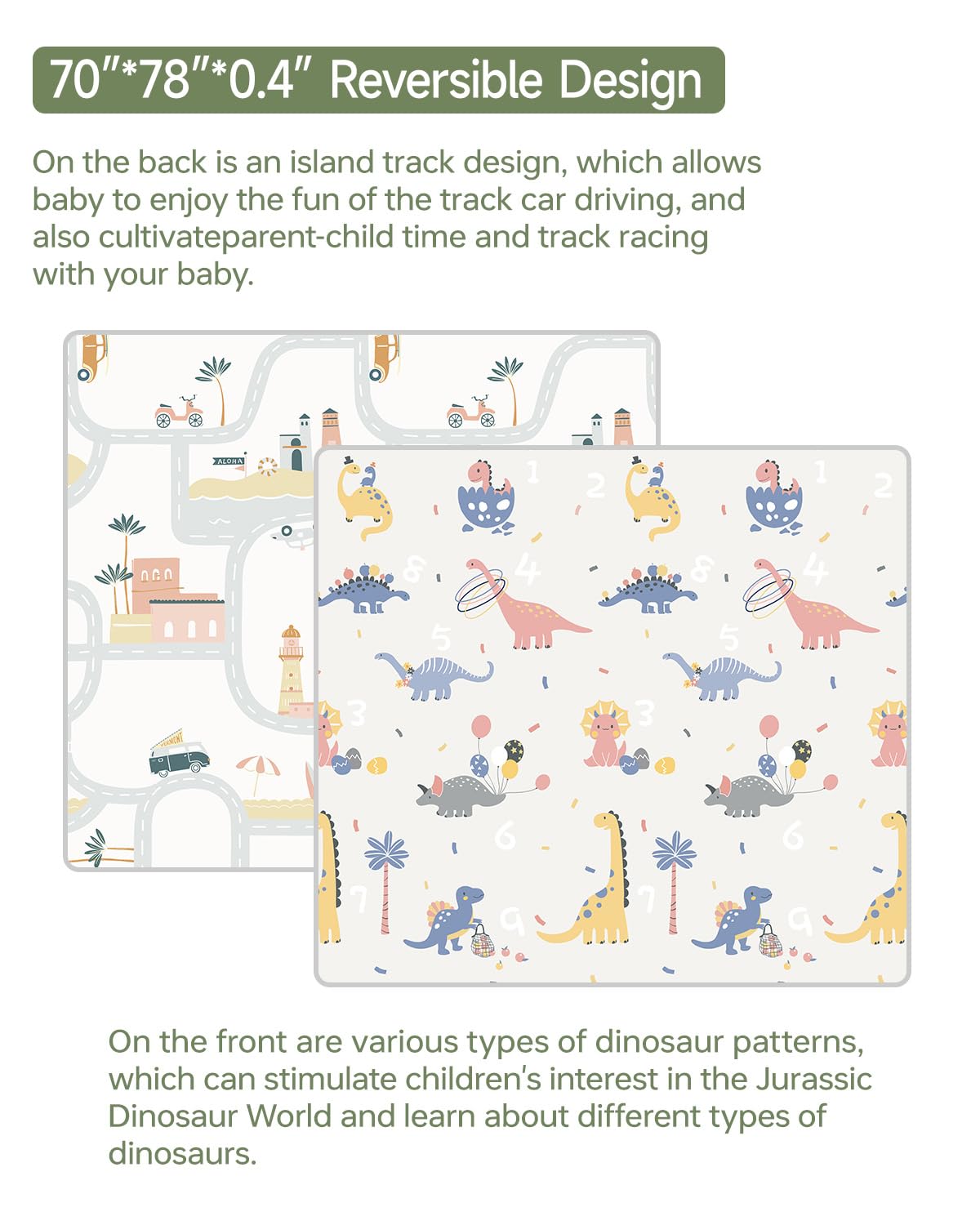 BG-BABYGO Baby Play Mat Foldable Baby Floor Play Mat X-Large Soft Foam Playmat for Babies Reversible Waterproof Padded Baby Girl Play Mat Portable Thick Crawling Mat for Indoor Outdoor