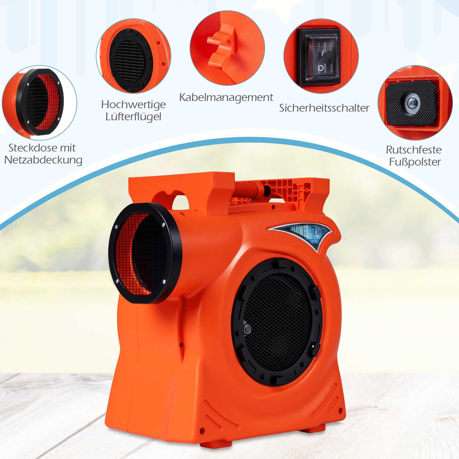 COSTWAY Kommerzielles 2300W Luftgebläse mit 2-PS-Motor, Gebläsepumpe mit Griff, tragbarer elektrischer Standventilator für Riesige Hüpfburg, Wasserrutsche & Dekorationen
