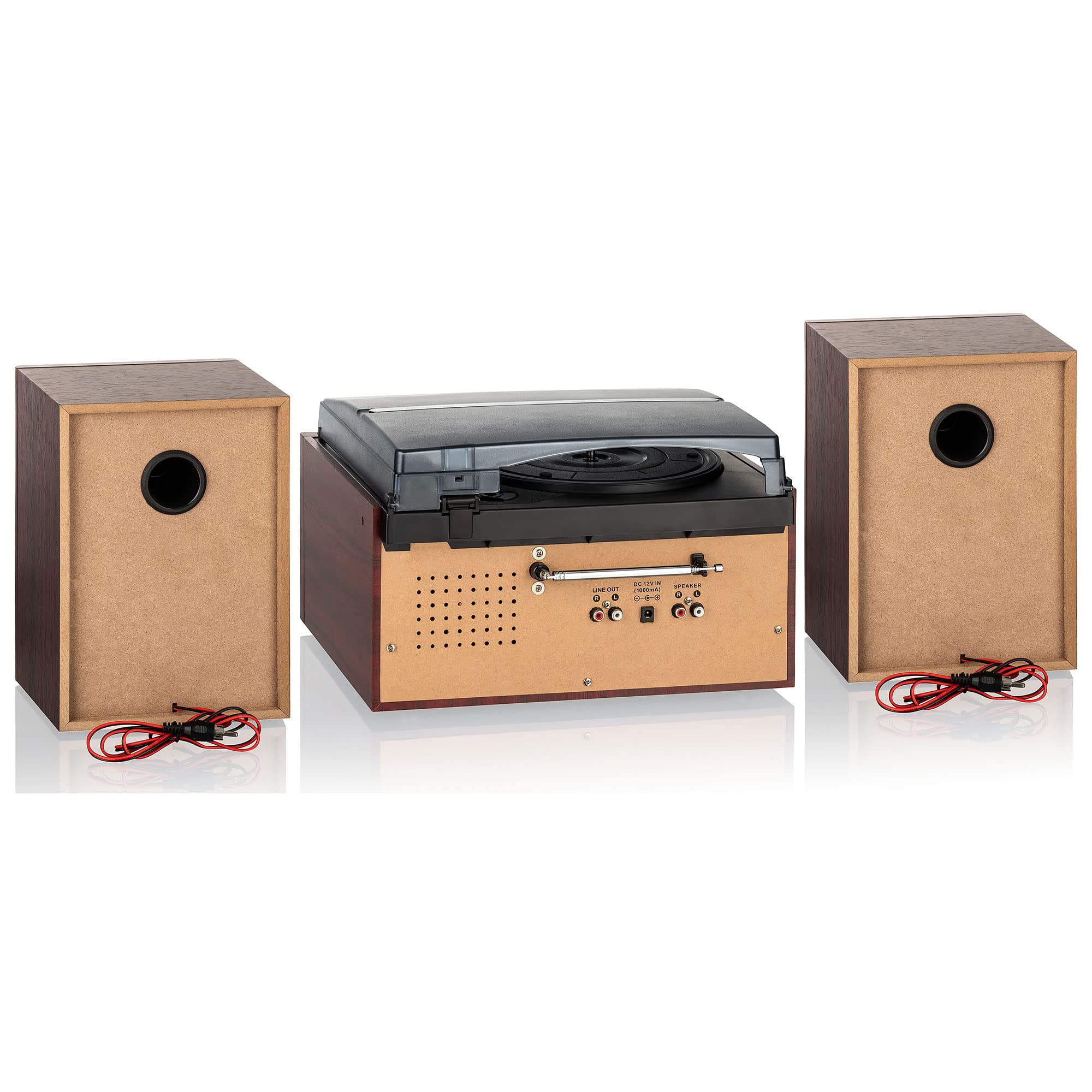 Roadstar HIF-8892D+BT Mini Impianto Stereo Hi-Fi Giradischi 3 Velocità Giri 33/45/78, Radio DAB/DAB+/FM, Lettore CD/CDR/CDRW/CD-MP3, Cassette, Bluetooth, USB/Scheda SD, Telecomando, Legno