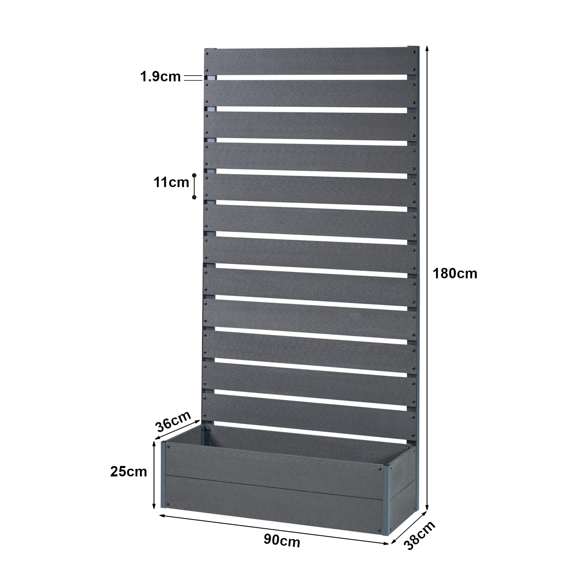 [en.casa] Fioriera con Spalliera in WPC Pannello Divisorio con Cassetta Portapiante Fioriera Separè da Terrazza Balcone 180 x 90 x 38 cm Grigio