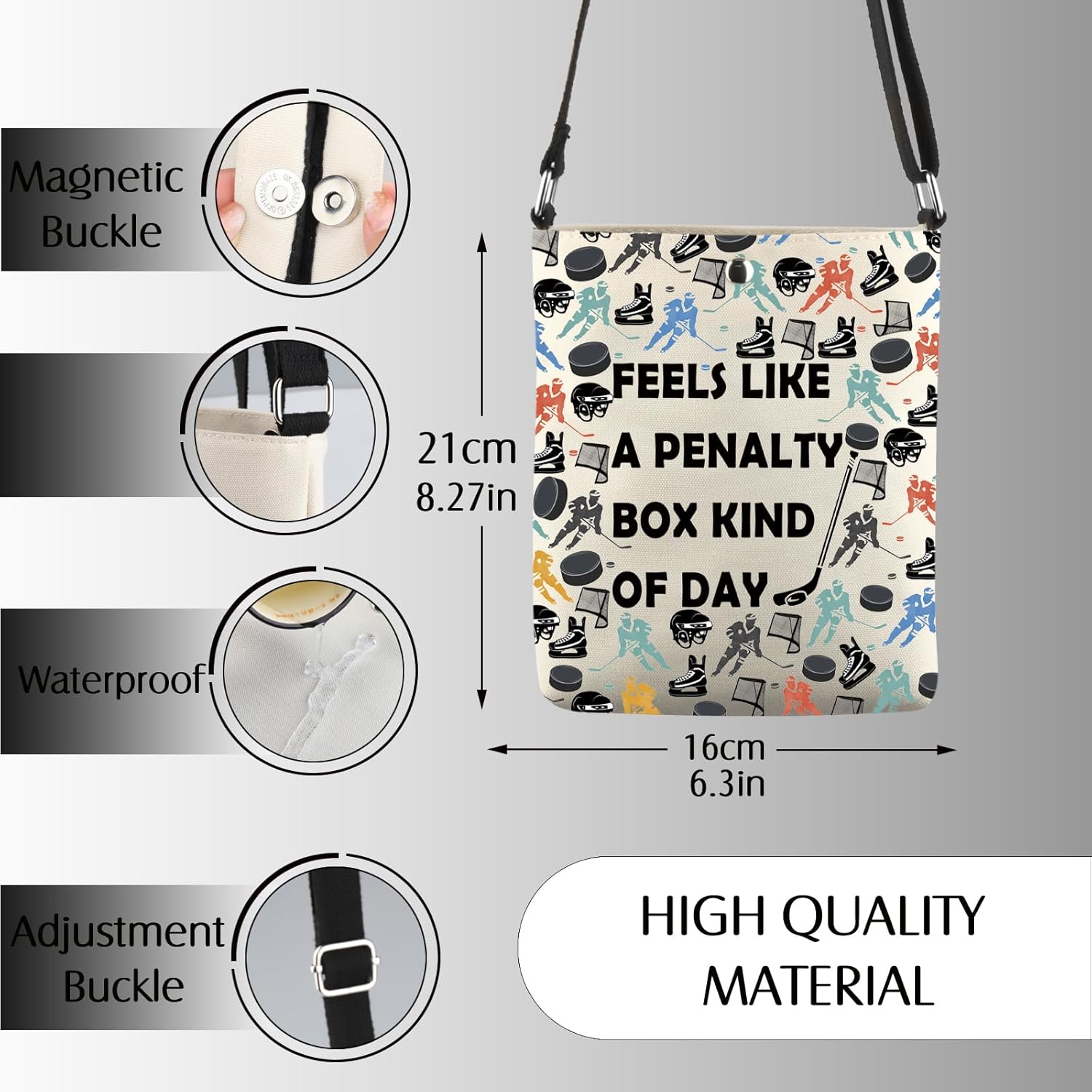 Ice Hockey Player Gift Feels Like a Penalty Box Kind of Day Crossbody Bag Sport Lover Gift - Image 4