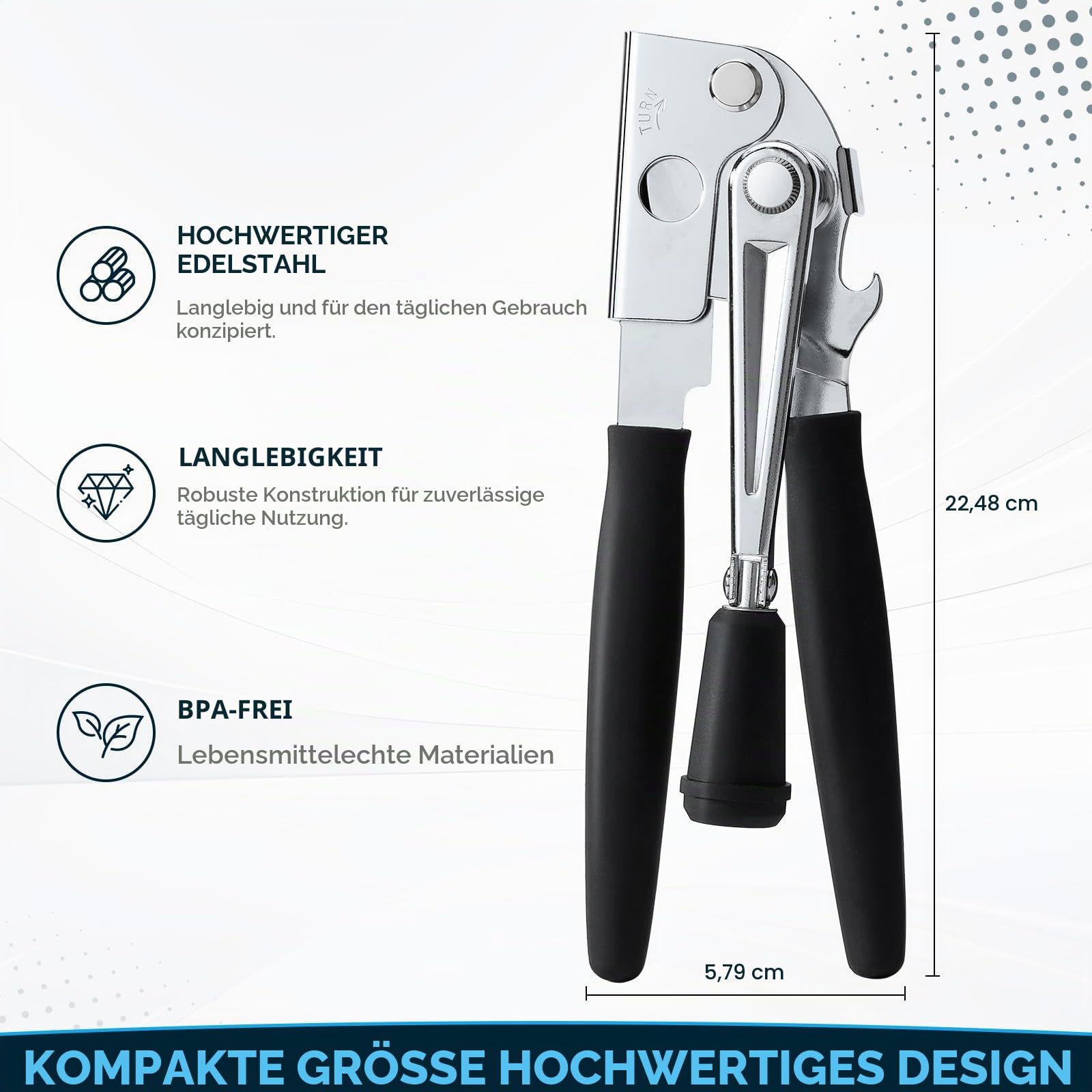 NUFR Kurbeldosenöffner manuell, robuster, hochwertiger Dosenöffner mit gummierten langen Griffen