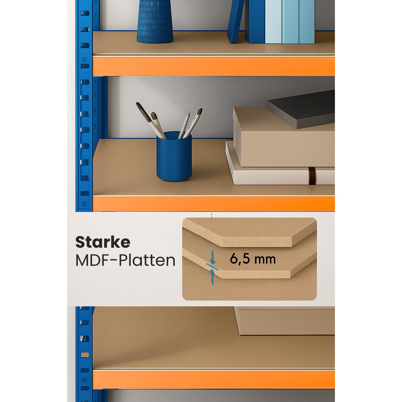 KARAT Schwerlastregal XXL, blau-orange 200 x 150 x 80 cm, Lagerregal für Garage, Keller und Werkstatt - Steckregal, Weitspannregal, Kellerregal, Werkstattregal (TitanRack Big)