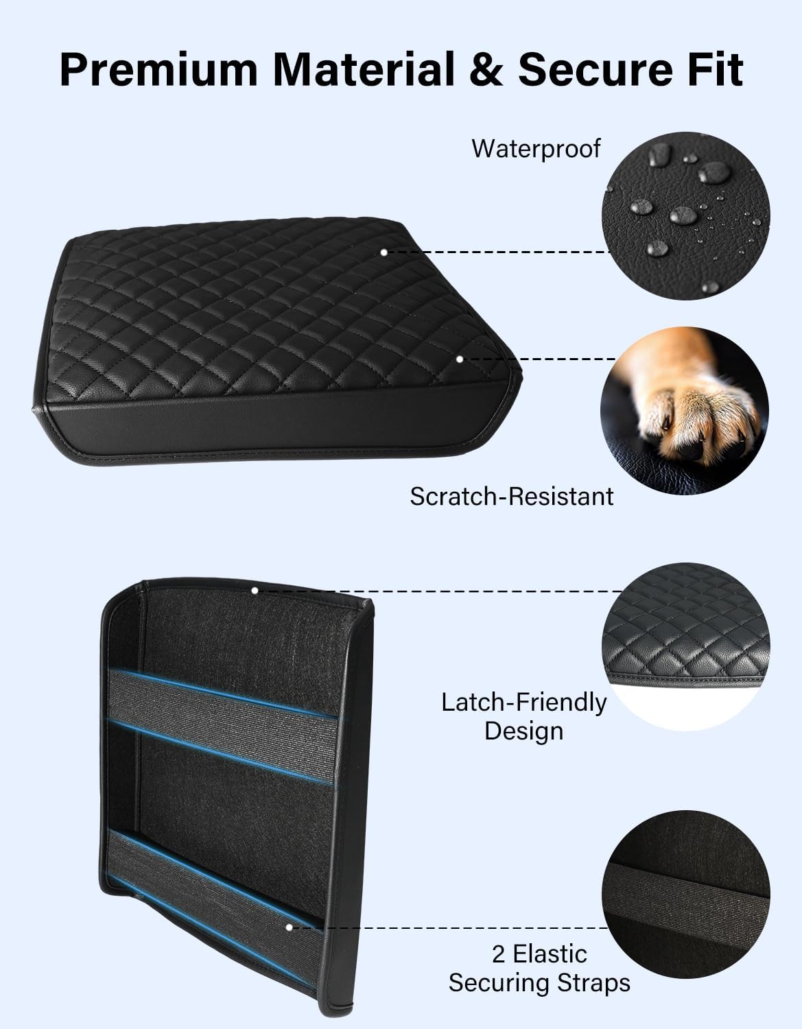 Center Console Armrest Cover for 2021 2022 2023 2024 2025 2026 Cadillac Escalade, PU Leather Middle Console Lid Protector Arm Rest Cushion Anti-Scratch Thick Pad, Black