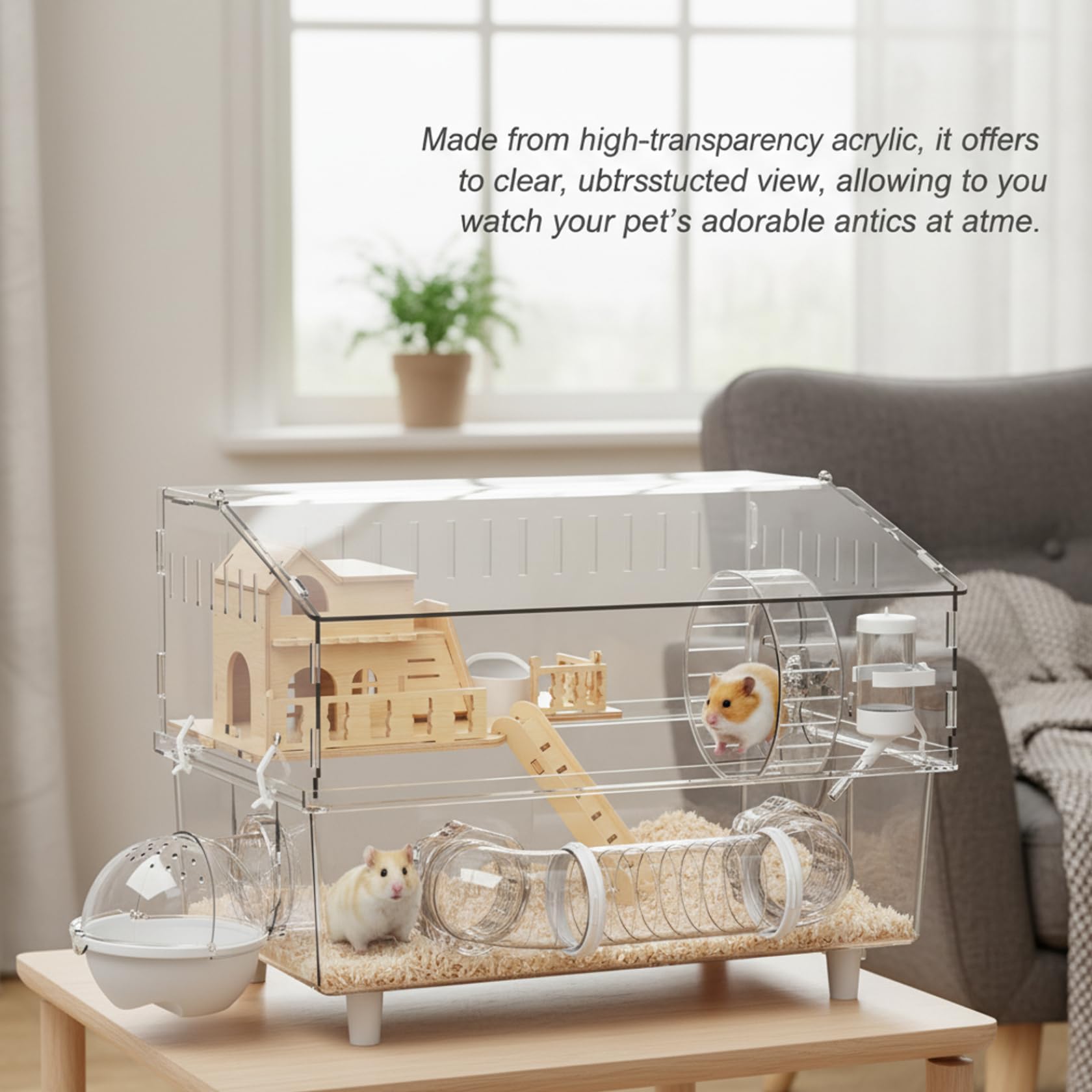Cage à Hamster, Habitat spacieux en Acrylique Transparent avec loft en Bois, Conception Anti-évasion pour Hamsters et Souris, Cages