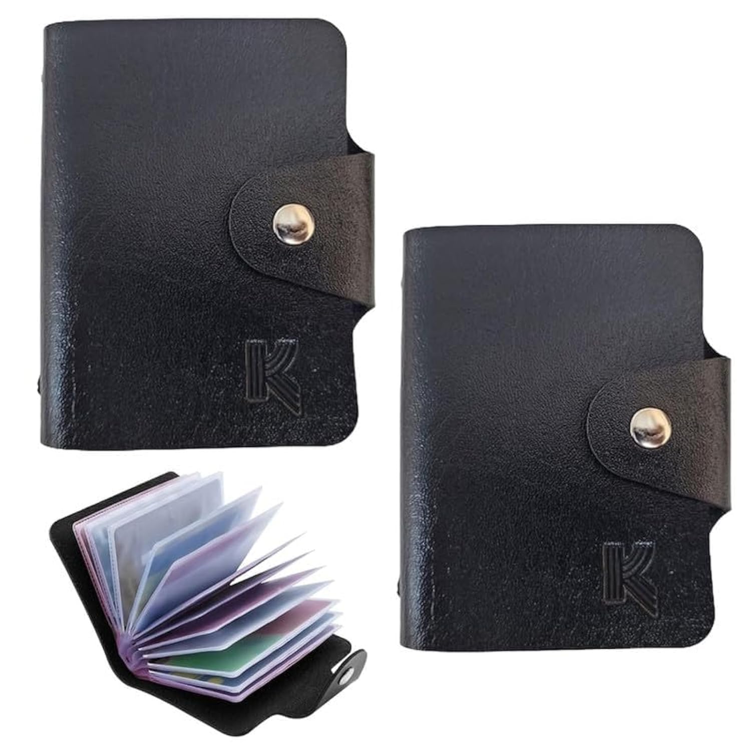 20 Slots Cardholder with Double-Sided Slots, Wallet for Cards, ATM, Debit, Credit Cards Holder, Unisex Wallet with Leather Design, Pack of 2 (Black)-image-37