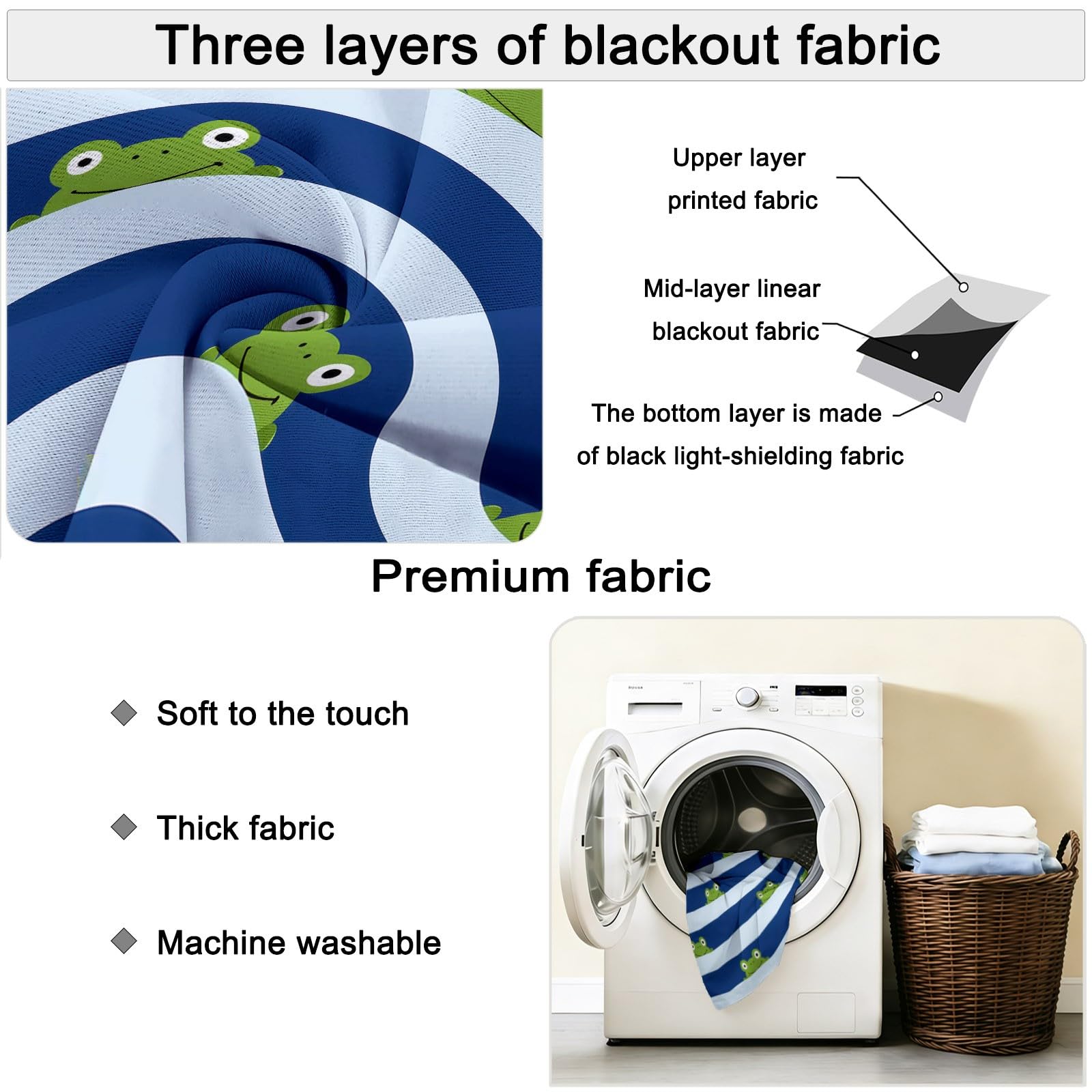 Verdunklungsvorhänge Bunt Mode Streifen Cartoon Tier Frosch Vorhänge Blickdicht 2er Set B75 x H166 cm, Hitzeschutz Blickschutz Thermovorhang mit Ösen für Wohnzimmer Schlafzimmer Kinderzimmer