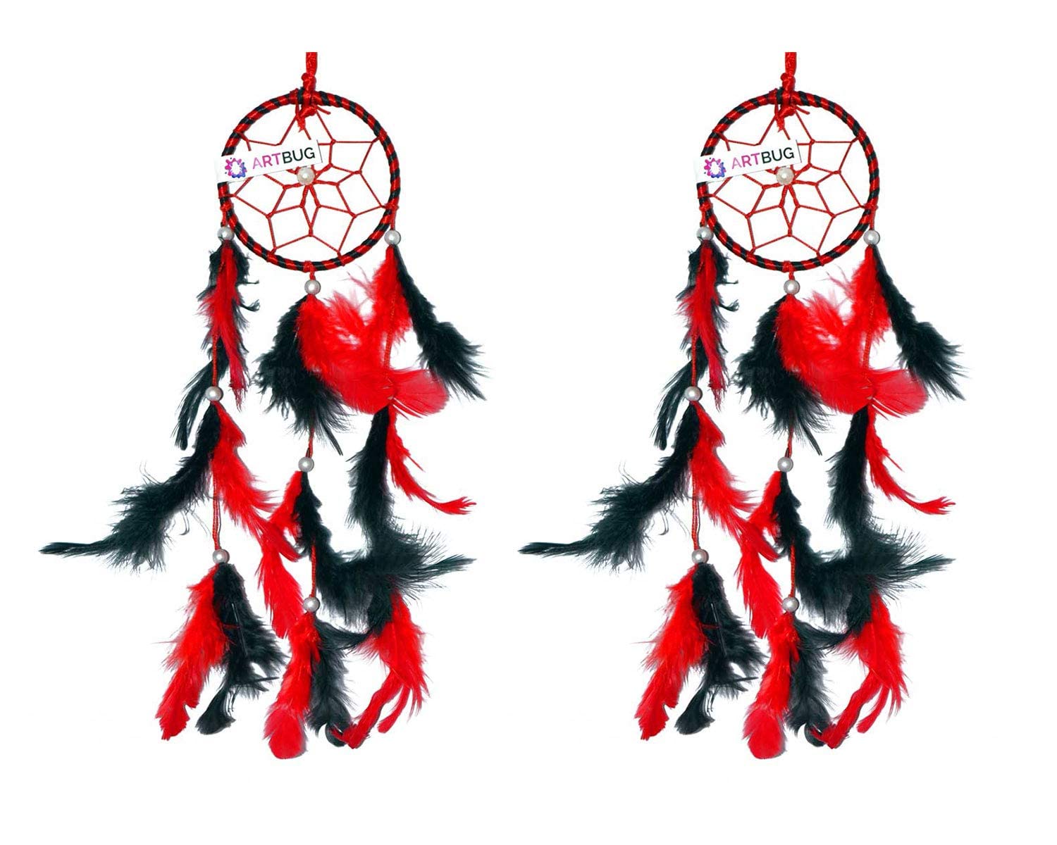 ARTBUG Dream Catcher Natural Feather Small Dream Catcher Hanging for Cars/Rooms (3 inch) - for Positive Energy and Protection (Red/Black) (Pack of 2)-image-38