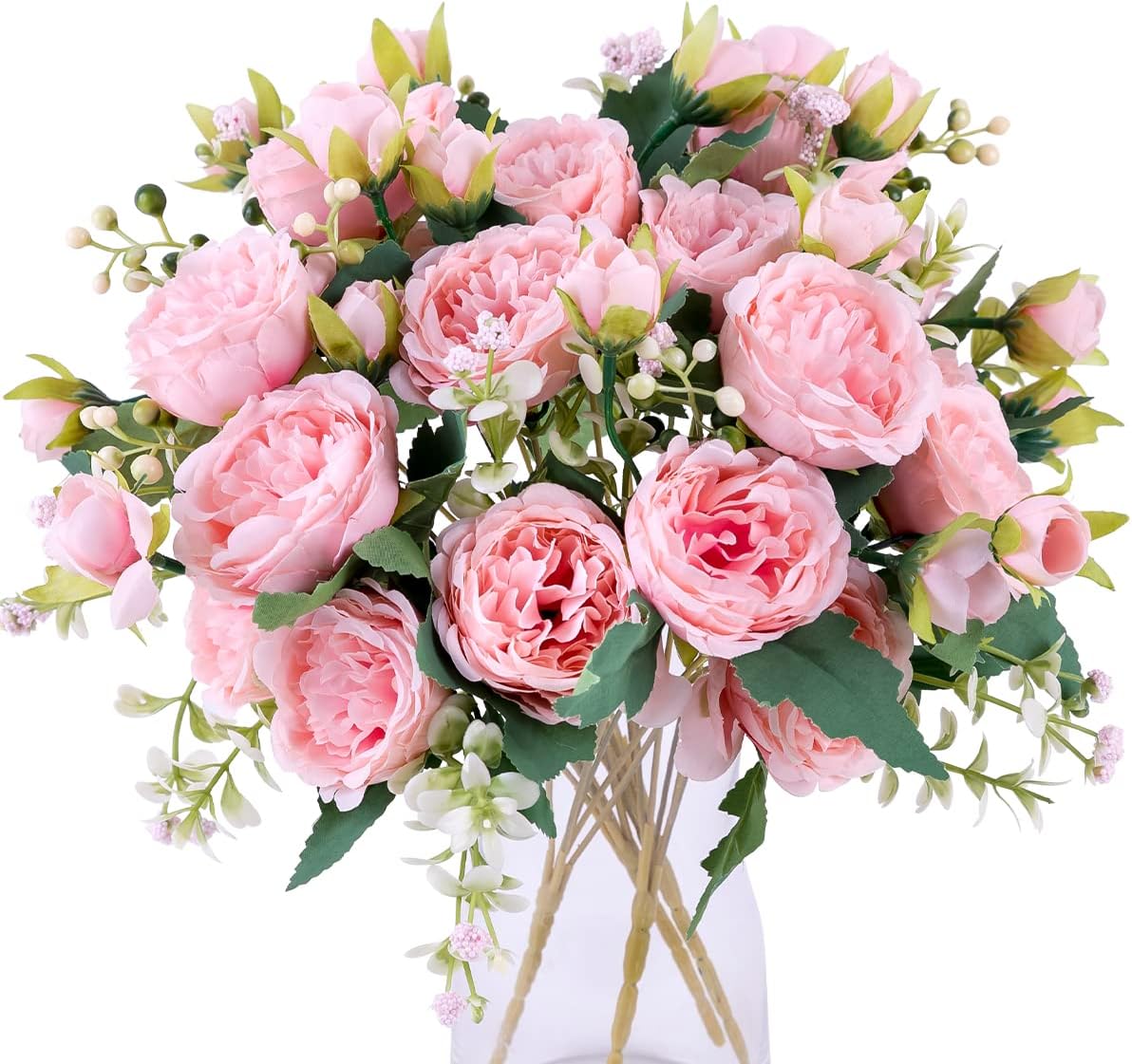 4 Bunches Peony Artificial Flowers Pink Flowers Silk Peonies Bouquets for Wedding Party Table Centerpieces Floral Arrangement Home Kitchen Decor.