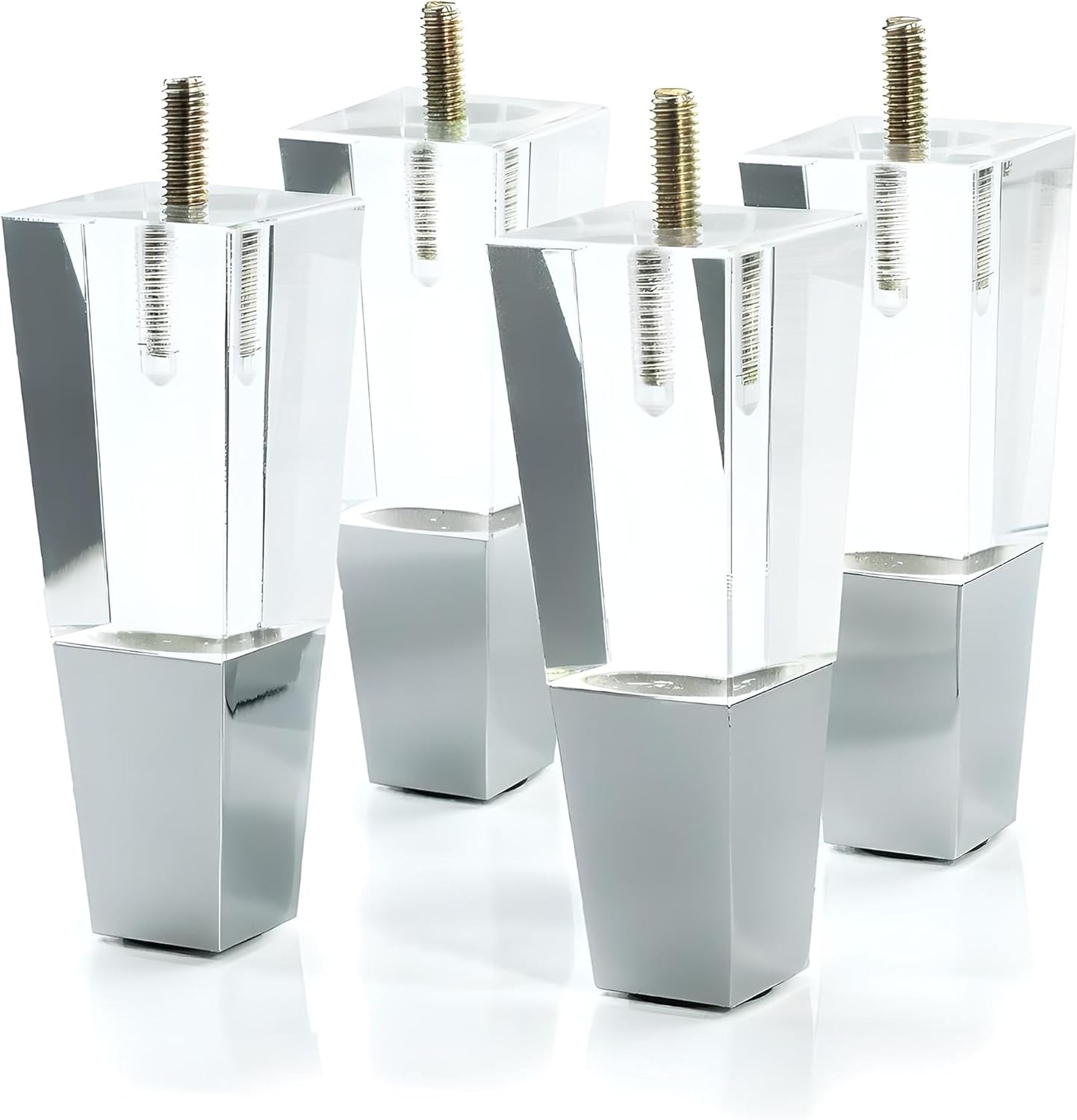 Acrylic Furniture Legs Replacement Cabinet Feet Modern Home Decor DIY Clear Legs Set of 4,Square Style,Chrome (7.8inch)
