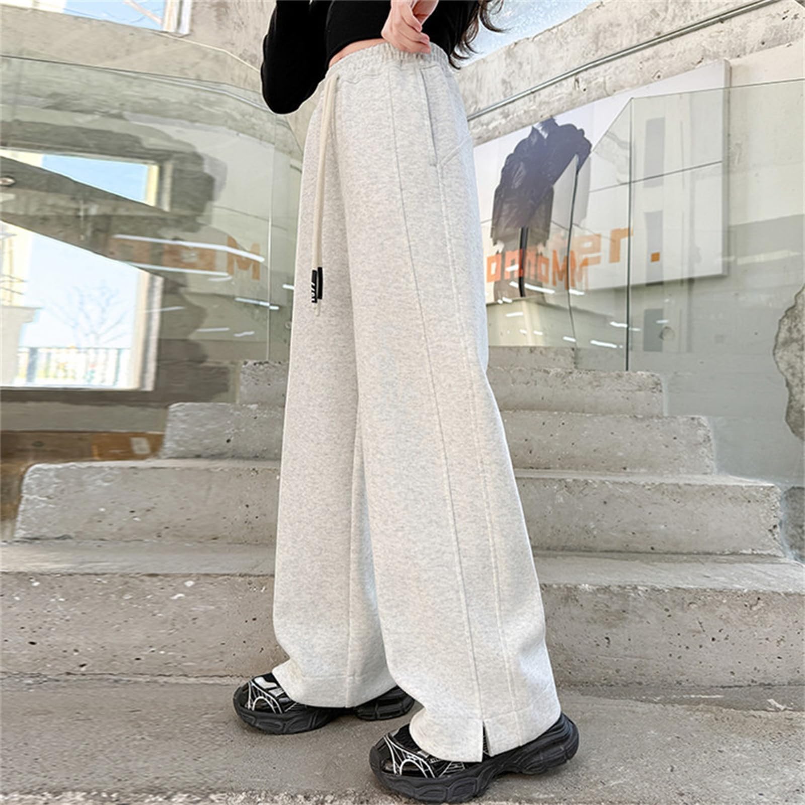 Pantaloni della tuta a gamba larga per bambini e ragazzi con spacchi larghi gamba dritta pantaloni da jogging casual da corsa vestibilità ampia tinta unita gamba aperta pantaloni da pista a vita alta
