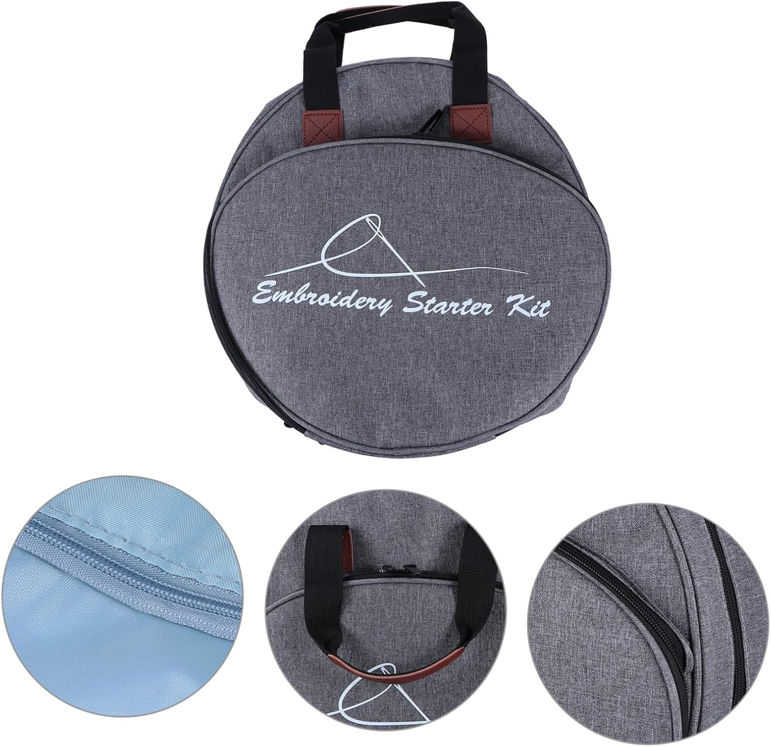 INOOMP Embroidery Tool Tote Bag and Embroidery Kit Carrier Grey Portable Storage Bag for Needlework Supplies for Crafting and Sewing Organization