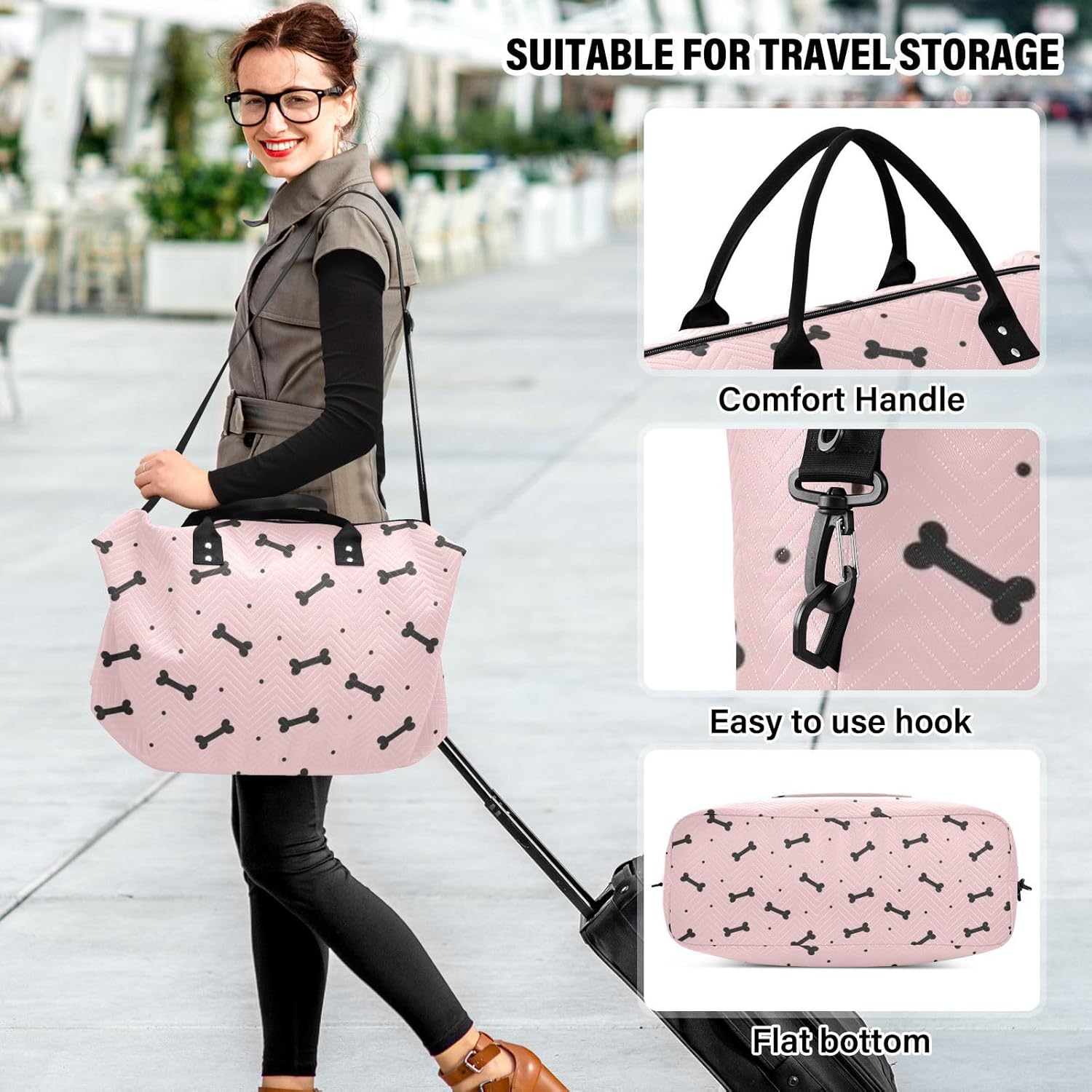 Black and Peach Bow Polka Dots Duffel Bag Carry On Personal Item Bag Sports Gym Bag with Toiletry Bag for Gym Waterproof