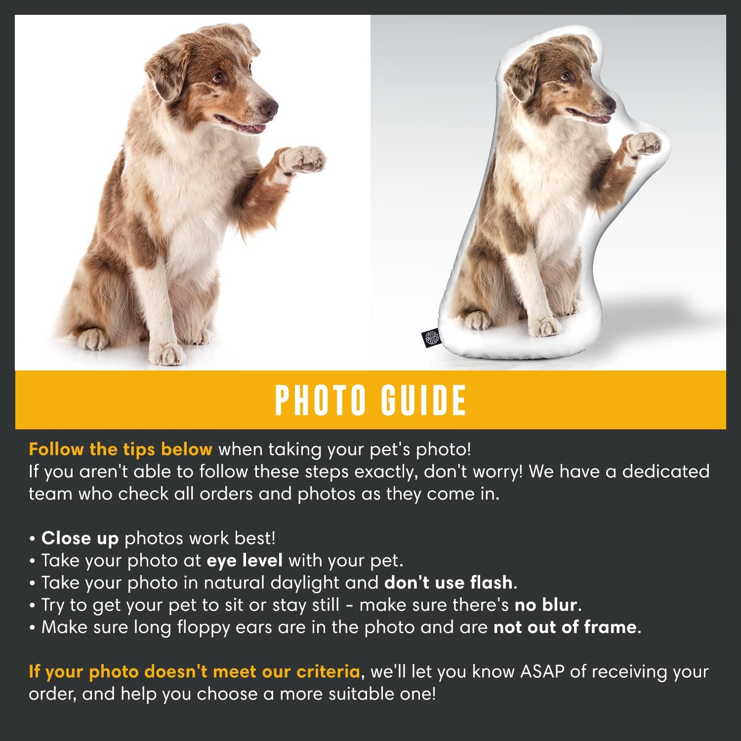 All About Vibe Personalize Pillow of Australian Shepherd Dog, Soft and Cuddly Custom Pillow for Dog Lovers, Dog Shaped Pet Pillow for Home, Office Desk, Chair & Decor - 16" Small