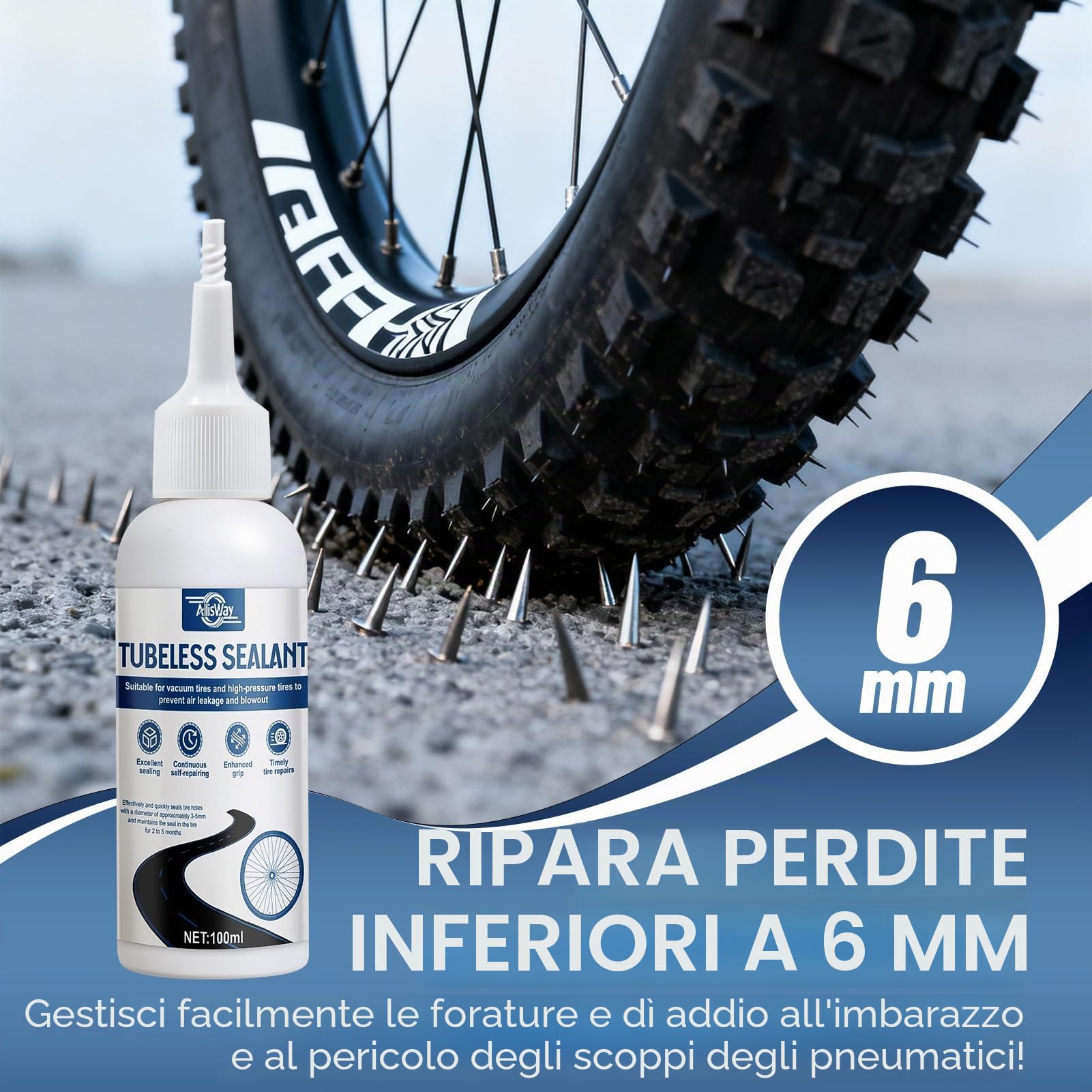 Lattice per Tubeless MTB, Liquido Antiforatura MTB, Lattice per Tubeless MTB Resistente, Sigilla Crepe Inferiori a 6 Mm per Mountain Bike e Bici da Strada, 100ml