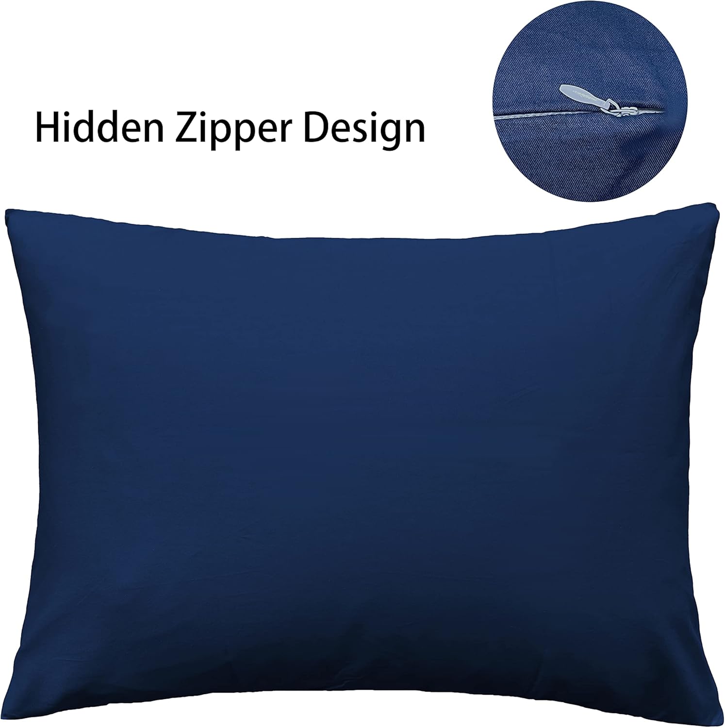 iMaylex Soft 100% Egyptian Cotton Zipper Pillow Case, Cozy and Lightweight Pillowcase, Set of 2, Navy Blue, Standard, 20" x 26" - Image 4