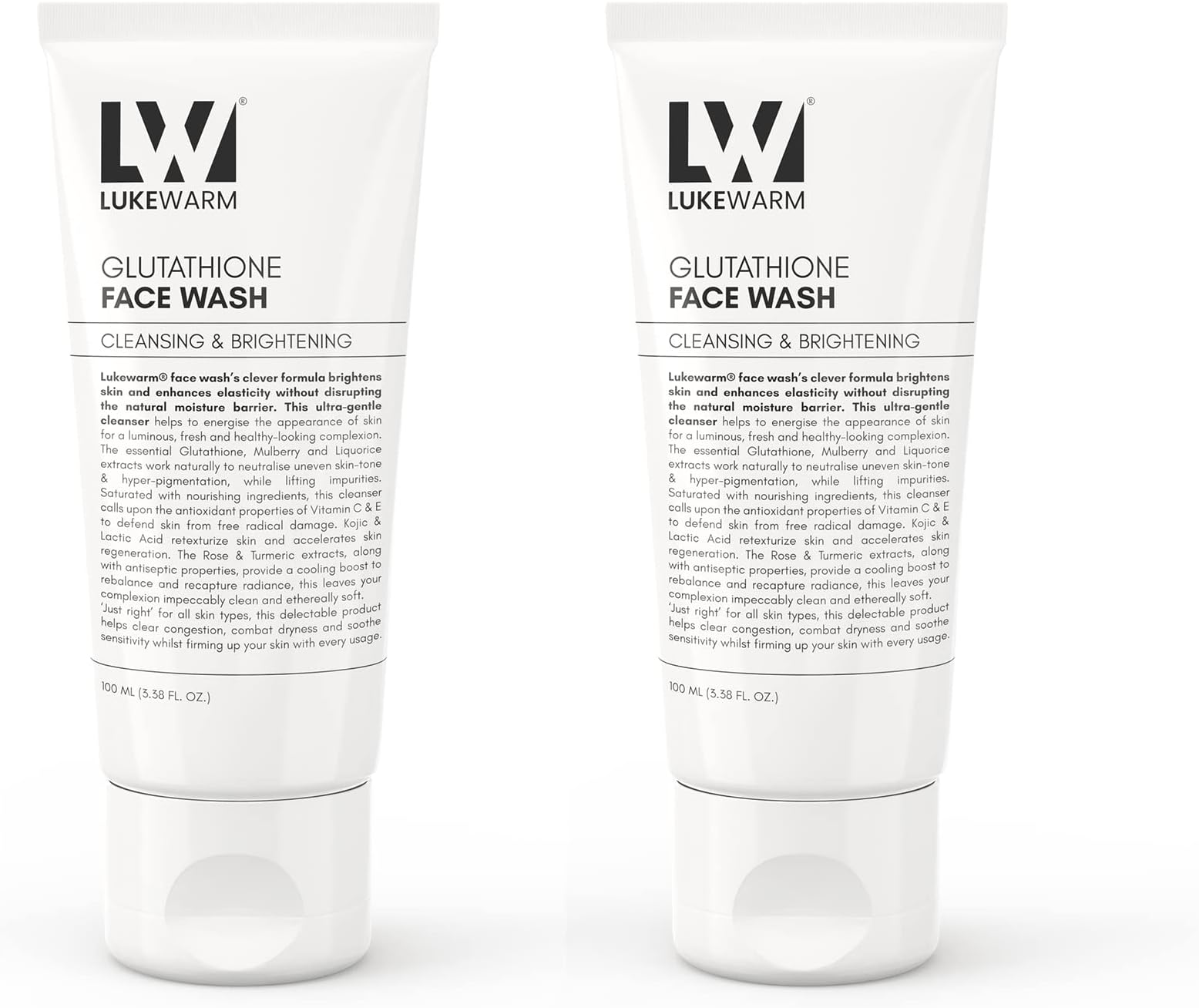 Lukewarm Glutathione Skin Brightening Face Wash - Enhances Glow & Radiance, Deep Cleansing Formula -Achieve Brighter, Smoother Complexion | Suitable for All Skin Types - Pack of 2