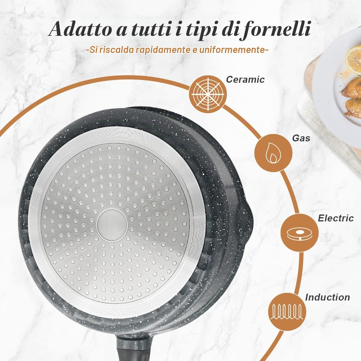Padella Antiaderente 28cm Aluminium Padelle Professionali con Coperchio per Cucinare, Manico Rimovibile, Tutti Fornelli y induzione, forno sicuro(Nero)