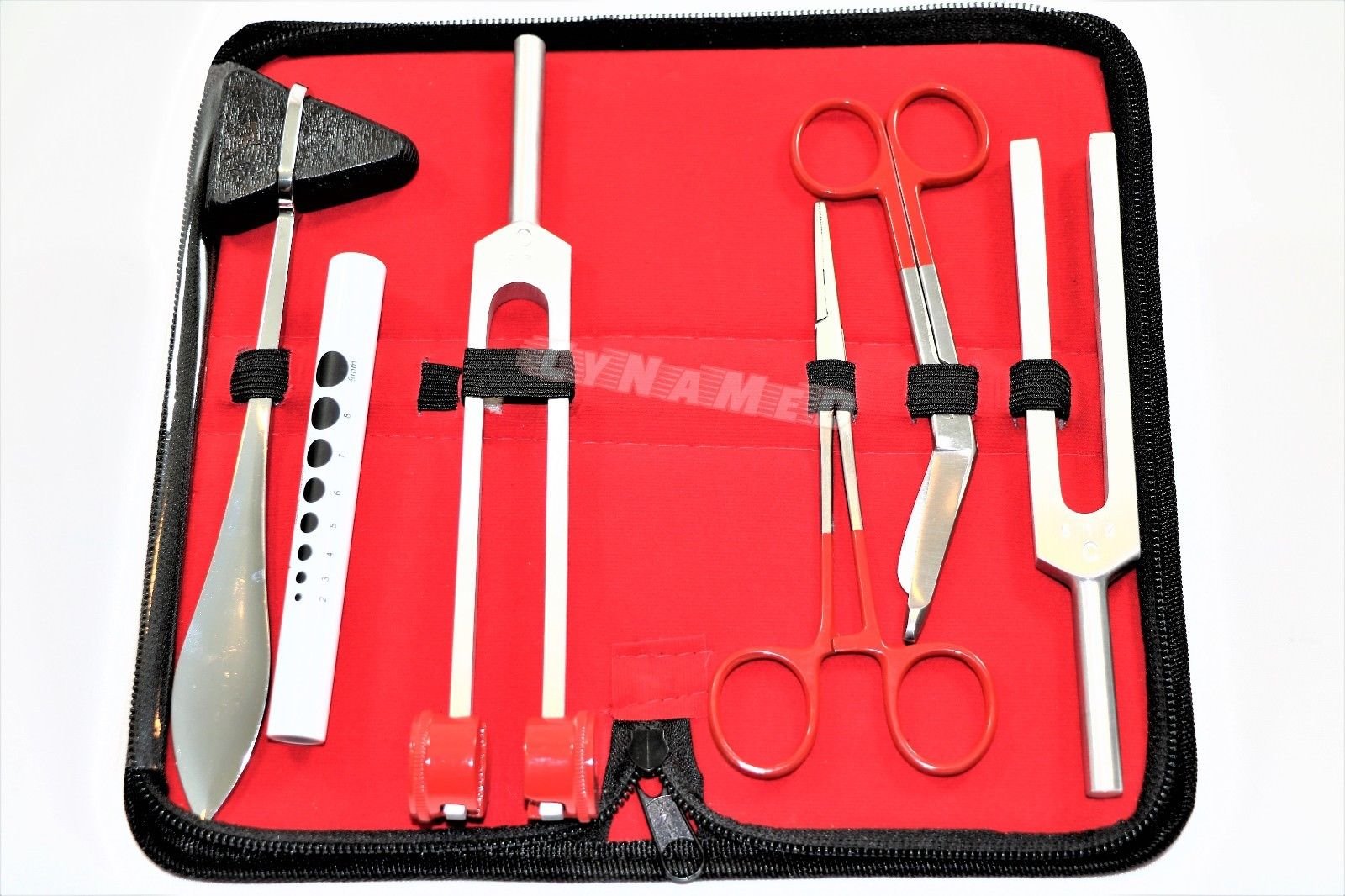 6 Pcs Reflex Percussion Taylor Hammer Penlight Tuning Fork C 128 C 512 Lister Bandage Scissors Hemostat Forceps Cynamed