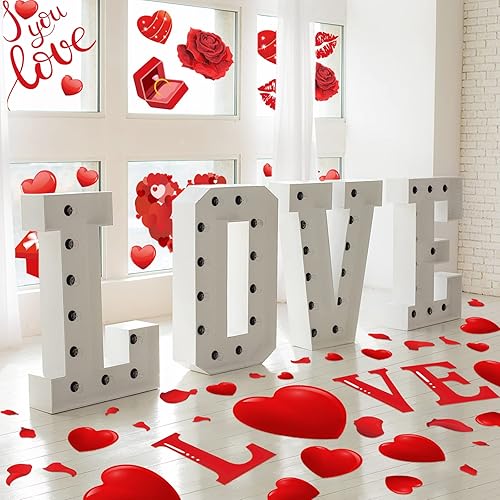 Miniatura 6 de Whaline 12 hojas de calcomanías de piso de corazón para el día de San Valentín, surtido de corazones rojos, calcomanías de PVC para decoración del