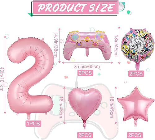 Miniatura 2 de Globos rosados de videojuegos, controlador de videojuegos, globo de aluminio de tereftalato de polietileno con número de cumpleaños, globos de nivel