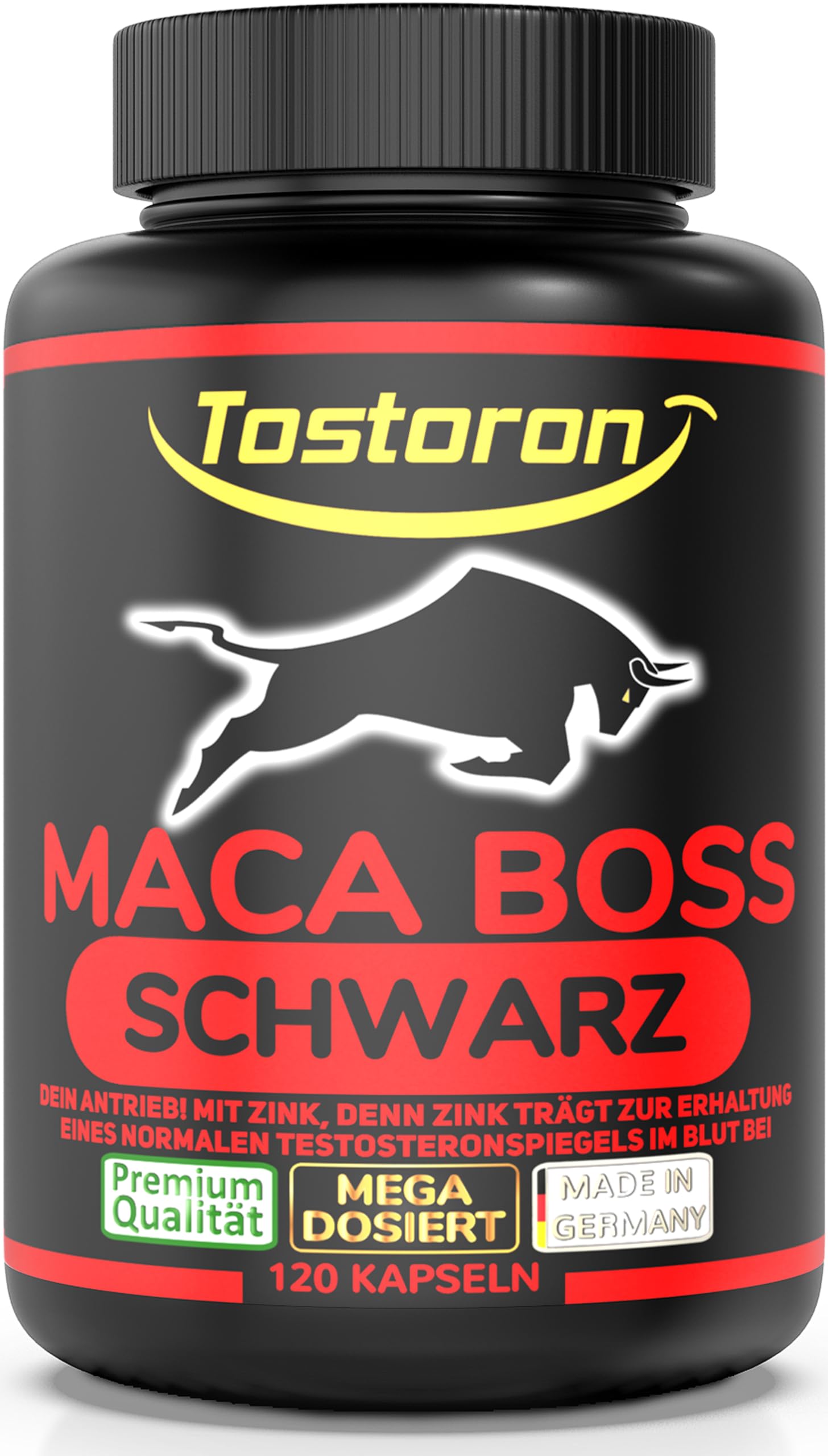 Tostoron MACA 6000 SCHWARZ HOCHDOSIERT 120 Kapseln, Tribulus, Cordyceps, Ginseng, Ginkgo, Pinienrinde, Vitamin C, Selen, Zink, 1 Dose (1x95,9g)