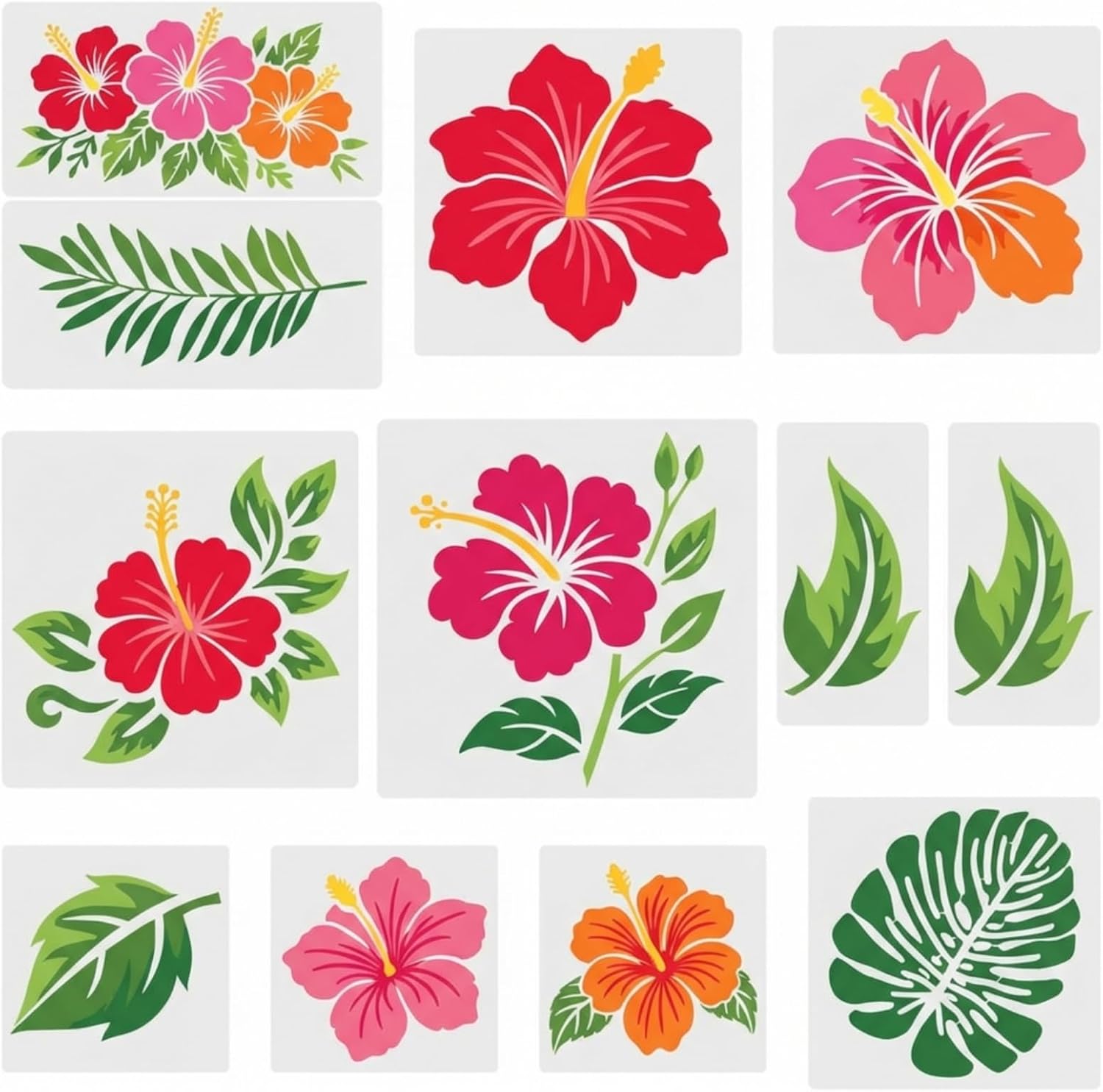 Tenare 12pcs Large Flower Hibiscus Stencils Tropical Palm Leaves Hibiscus Flower Simulation Artificial Leaf Cutting Dies for DIY Scrapbooking Card Making