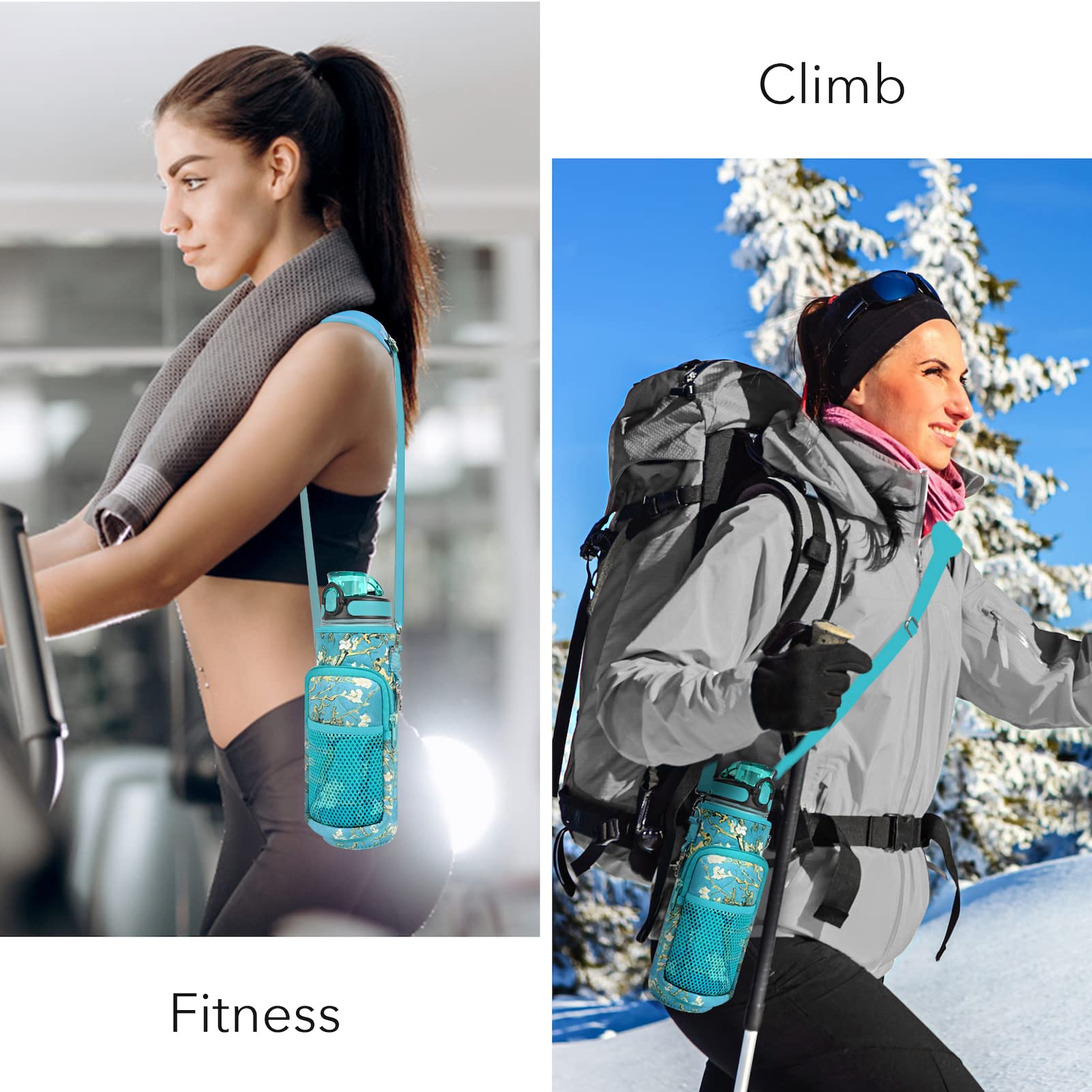 Trinkflaschen mit Strohhalm und Gurt, motivierende Wasserflaschen mit Trinkzeiten, BPA-frei, wiederverwendbar, Sport-Trinkflasche mit Ärmelträger für Wandern, Reisen, Laufen oder Fitness, Marsgrün
