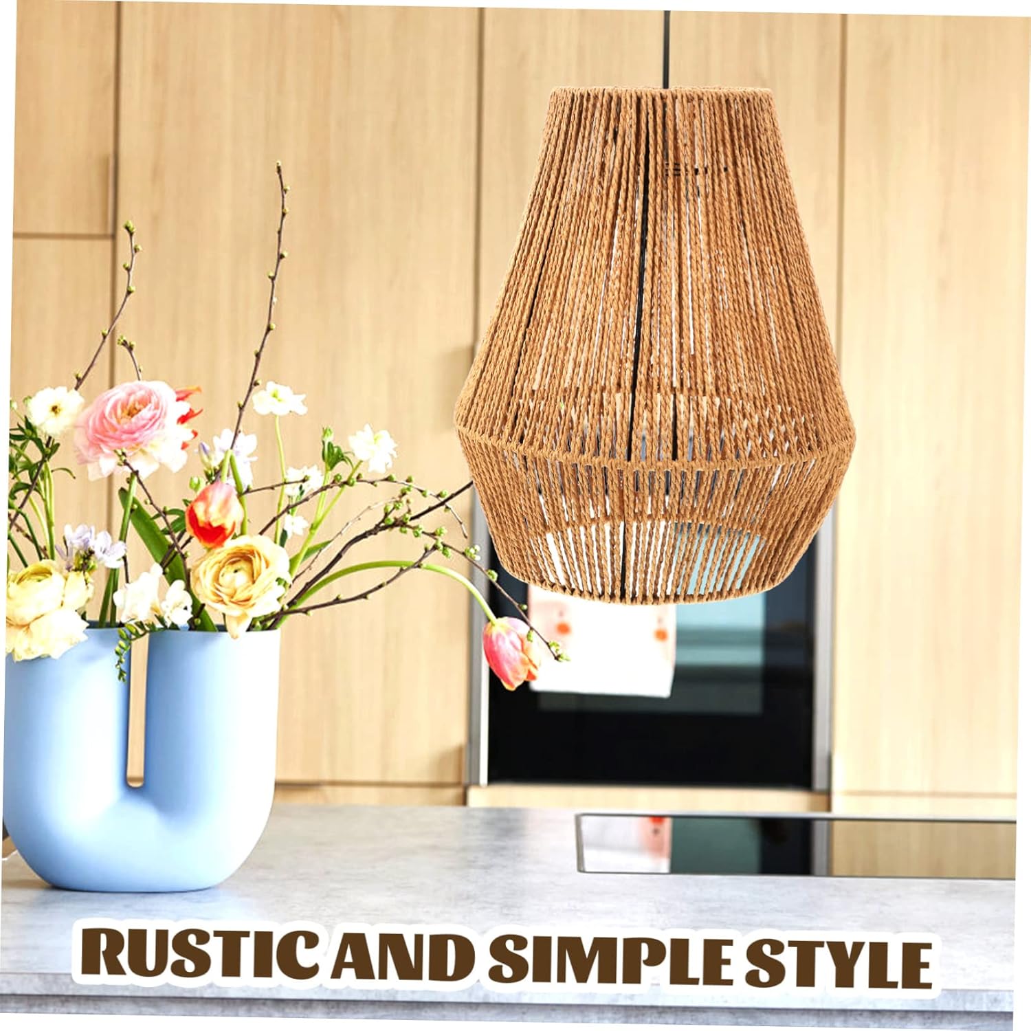 WOONEKY Boho Room Decor Chandelier Woven Paper Lampshade Replacement Ceiling Lamp Accessory for Home